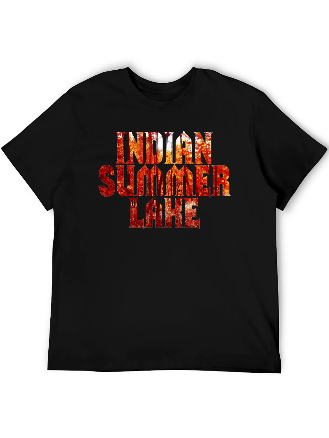 Indian Summer Lake Black Graphic T-Shirt