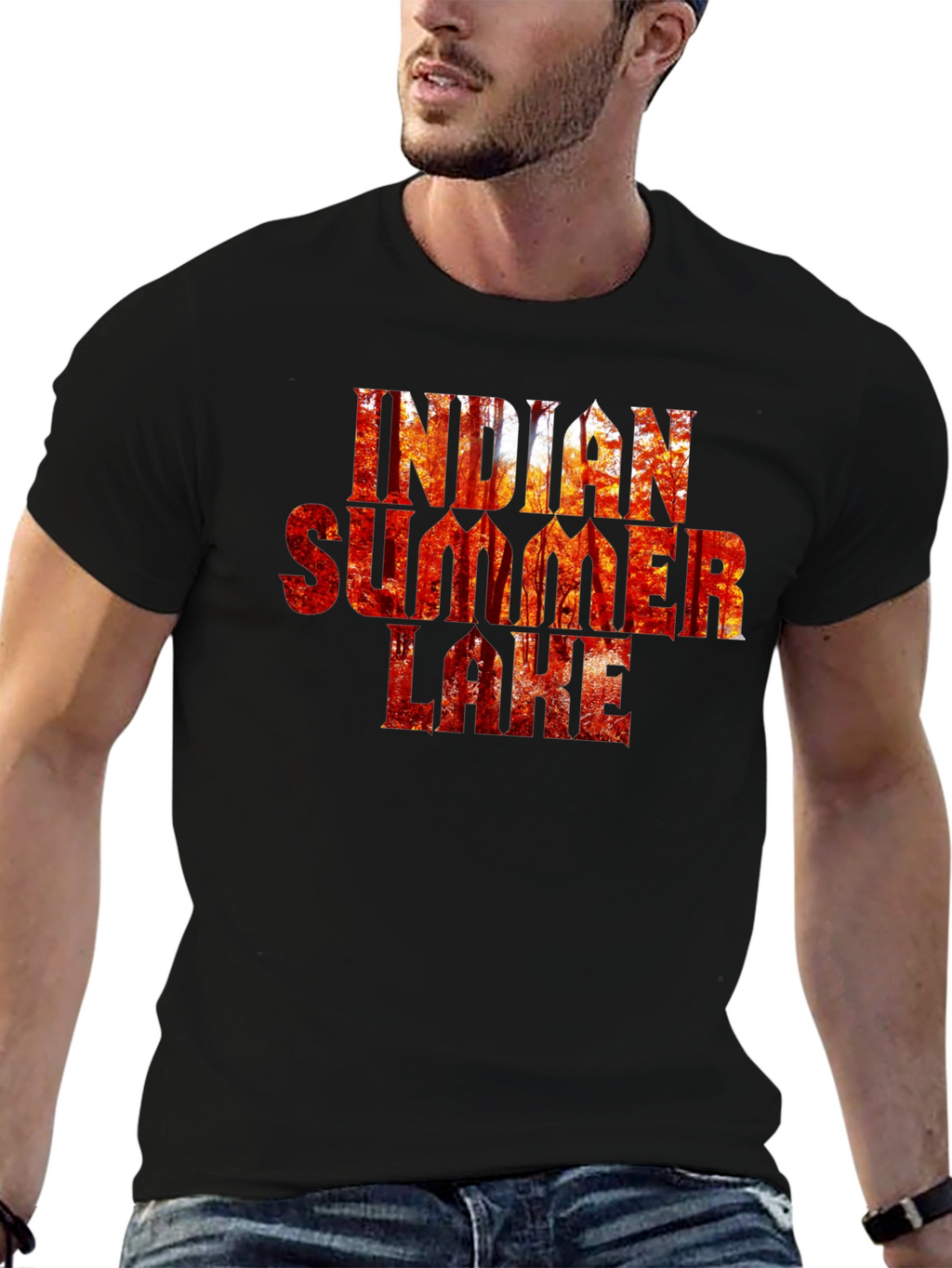 Indian Summer Lake Black Graphic T-Shirt