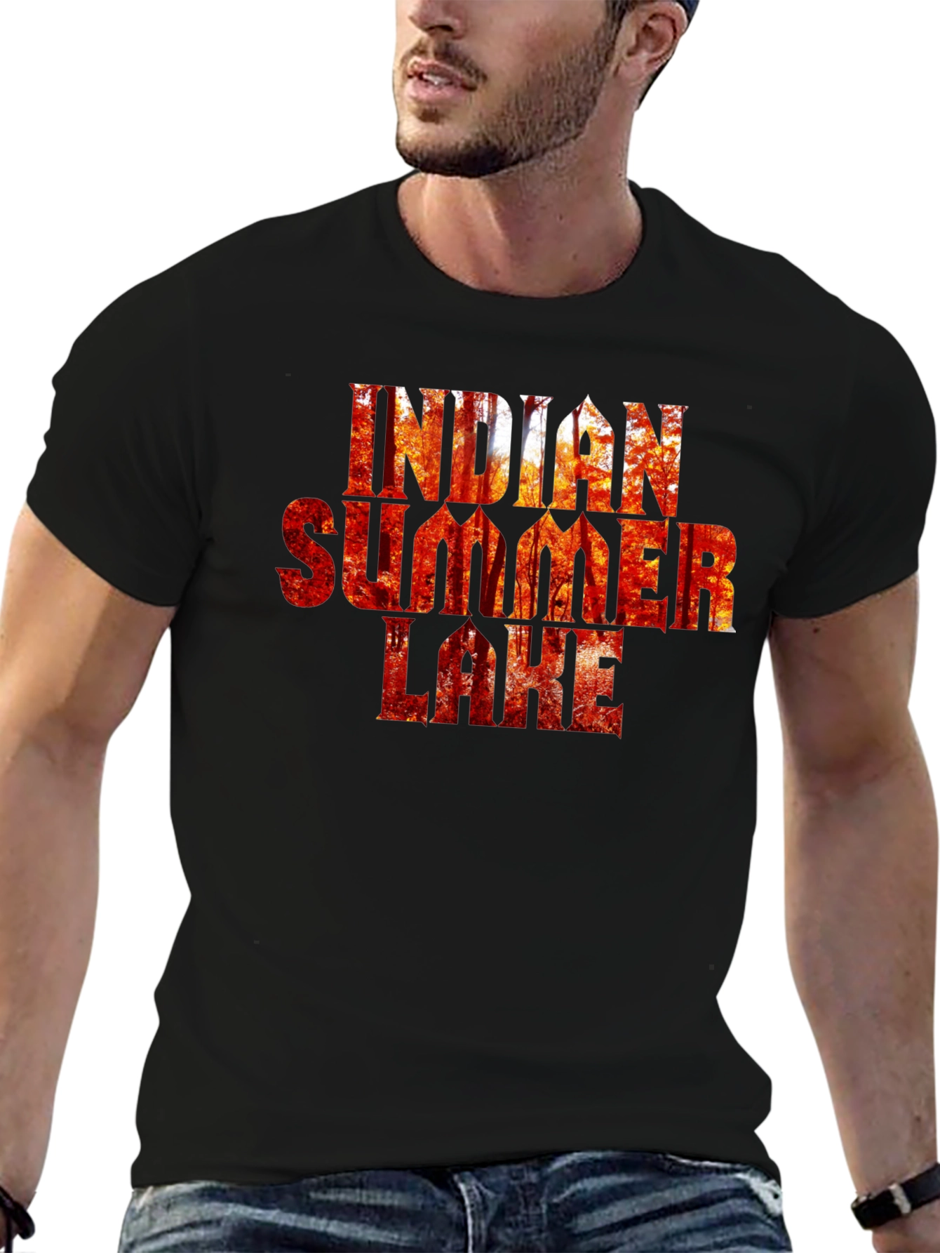 Indian Summer Lake Black Graphic T-Shirt