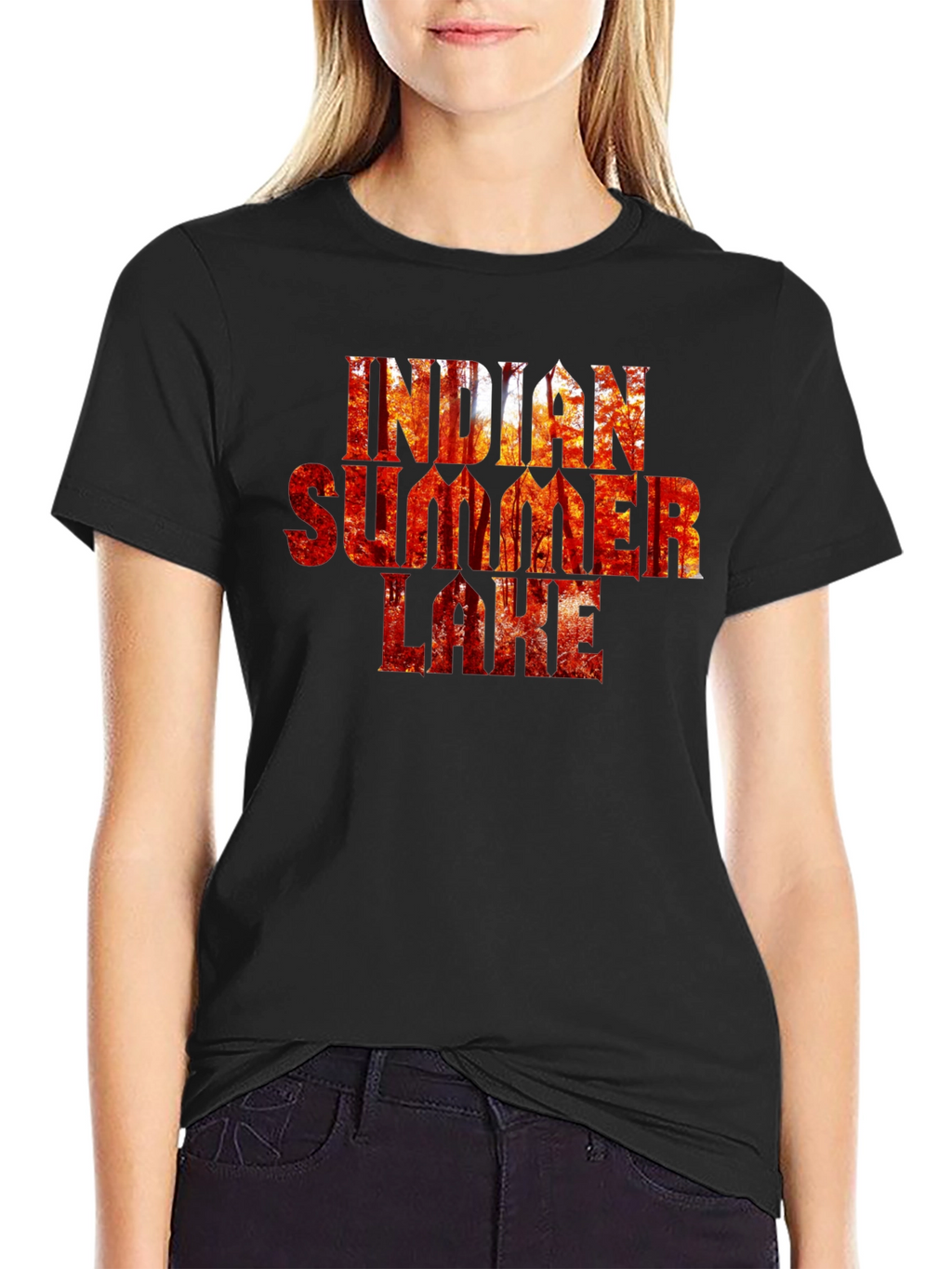 Indian Summer Lake Black Graphic T-Shirt