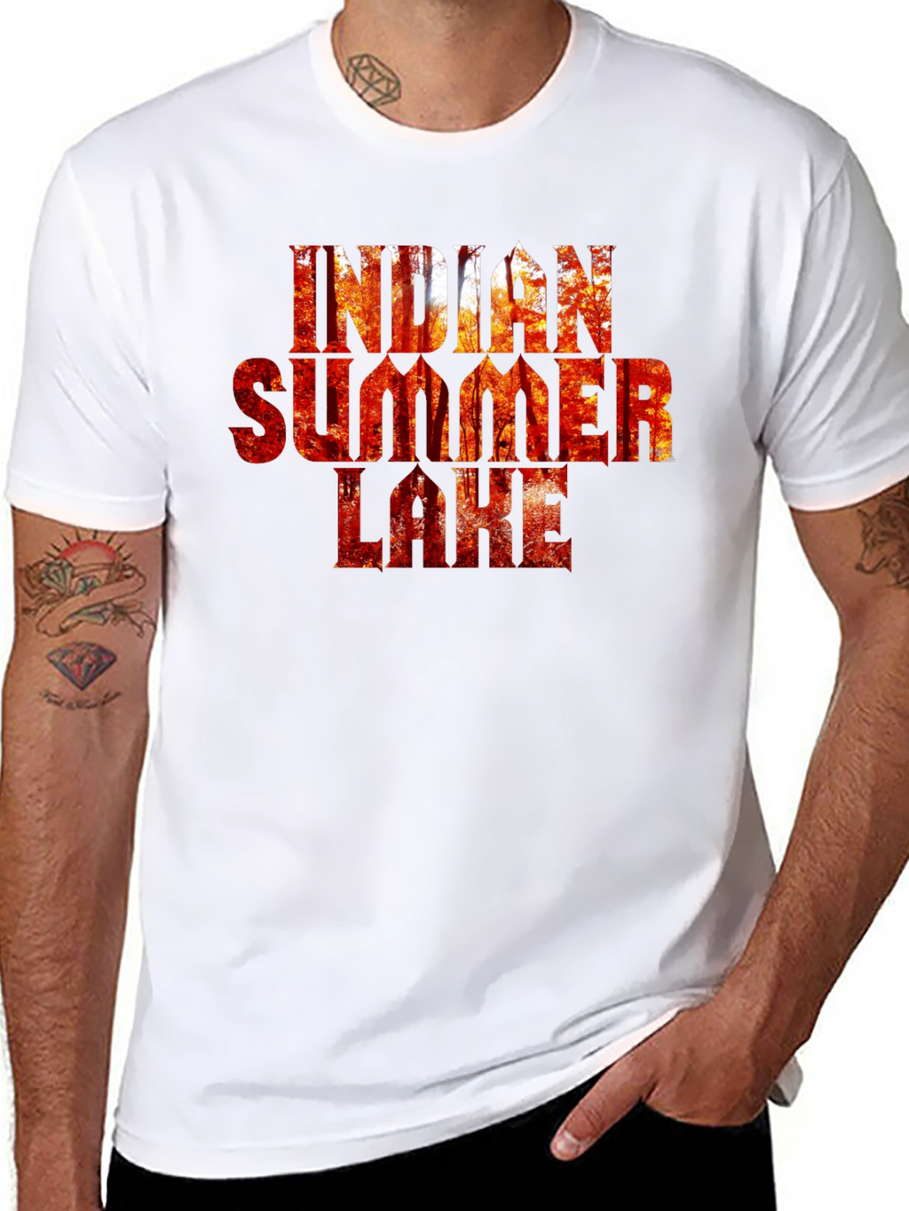 Indian Summer Lake Black Graphic T-Shirt