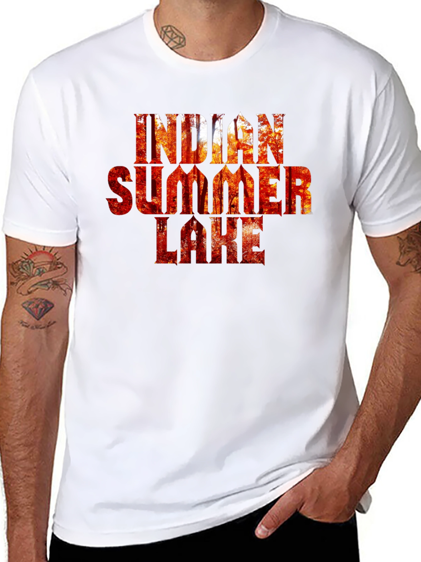 Indian Summer Lake Black Graphic T-Shirt