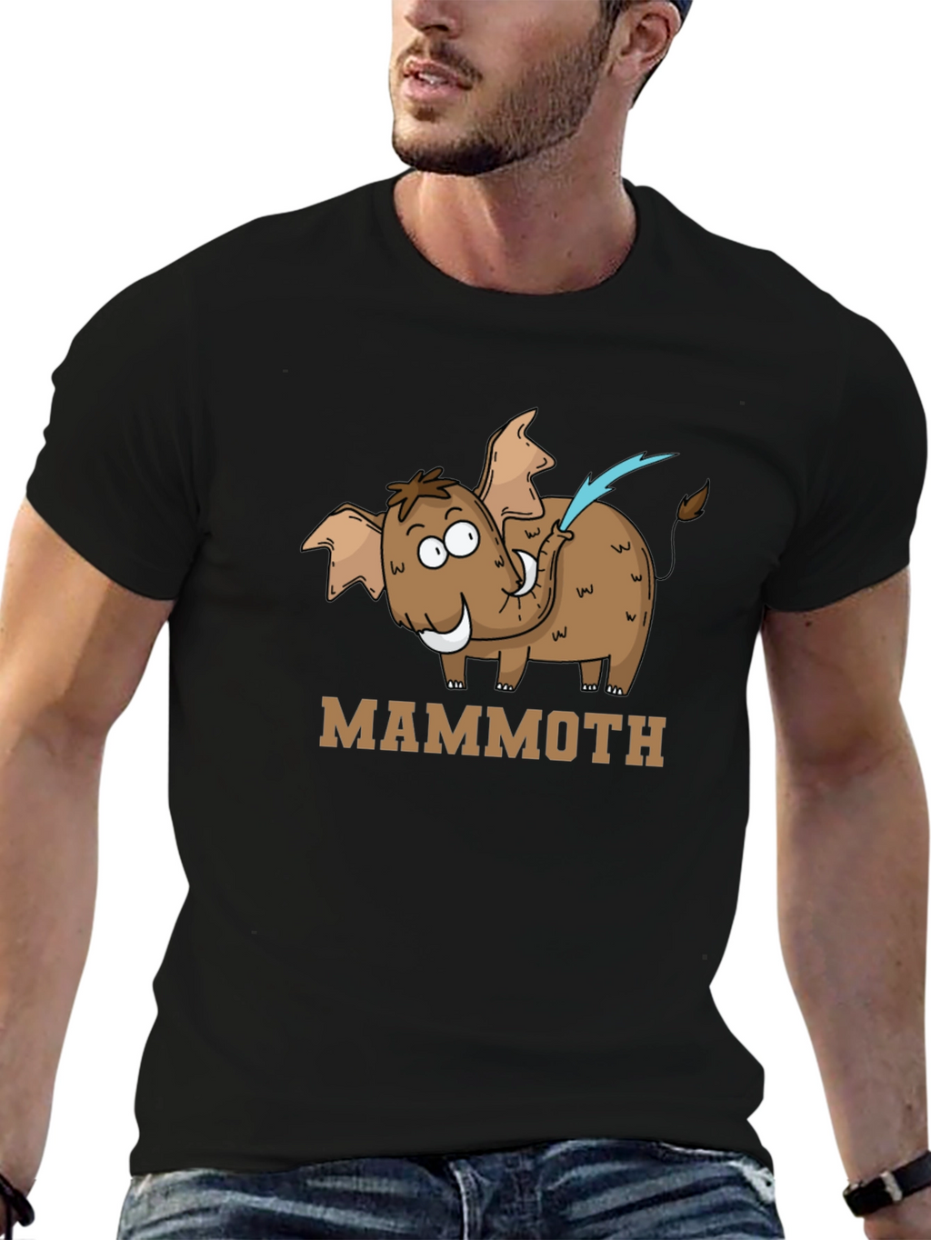 Mammoth Cartoon Graphic Black T-Shirt