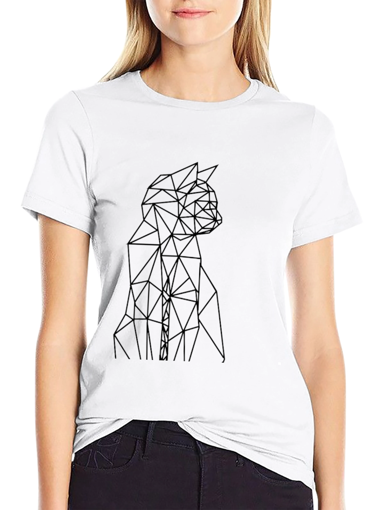 Geometric Cat Black T-Shirt