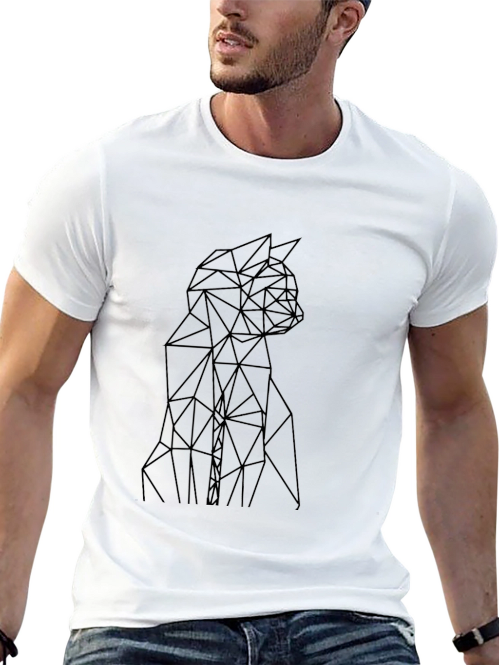 Geometric Cat Black T-Shirt
