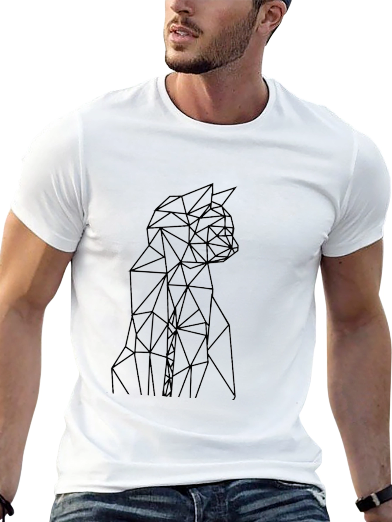 Geometric Cat Black T-Shirt