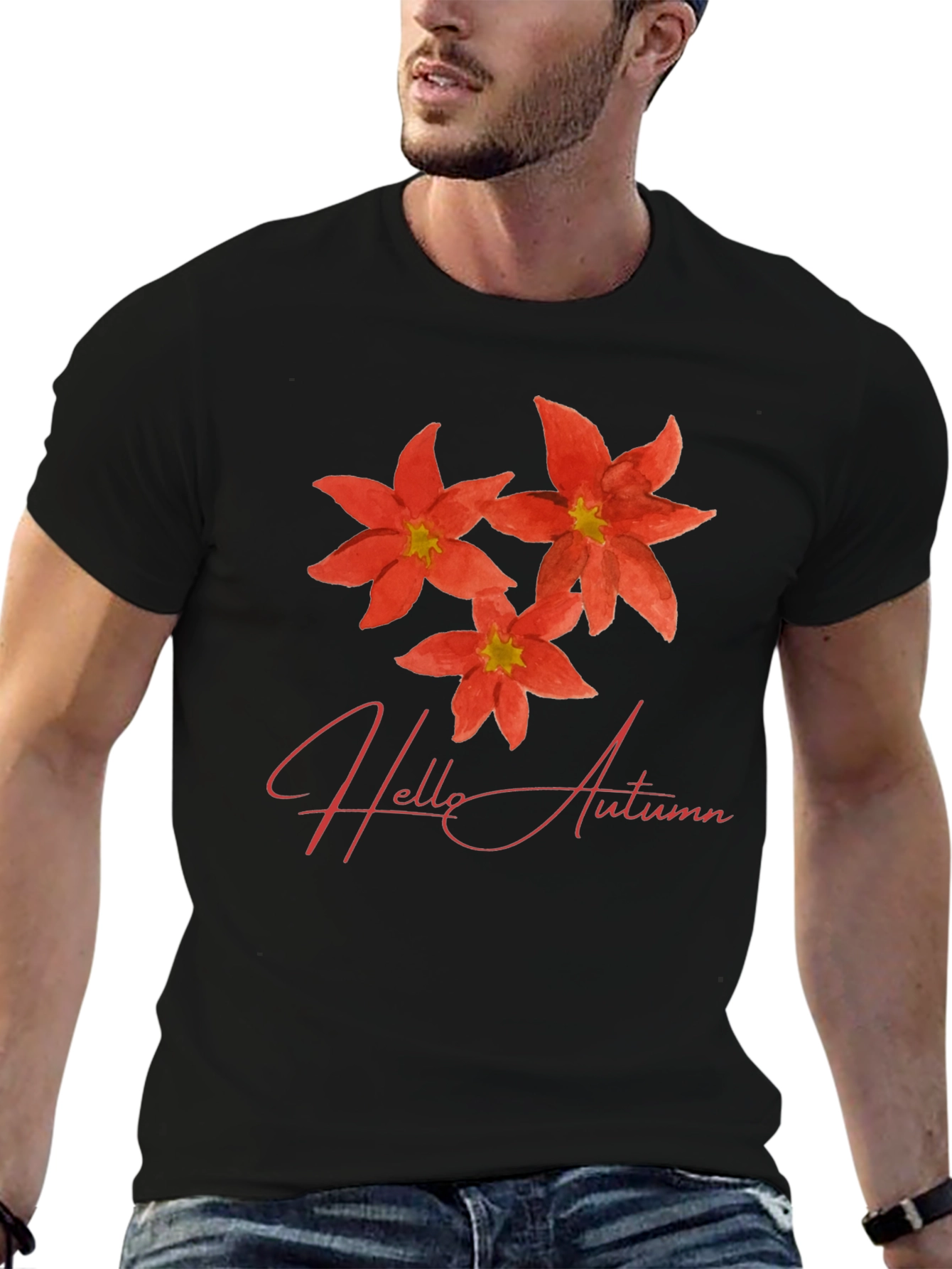 Hello Autumn Flower T-Shirt - Stylish Floral Tee