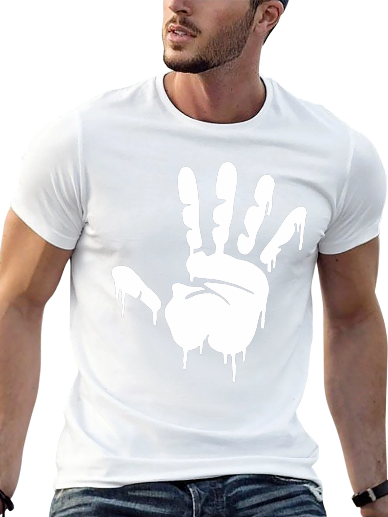 Mens Black Graphic Tee - Hand Print Design
