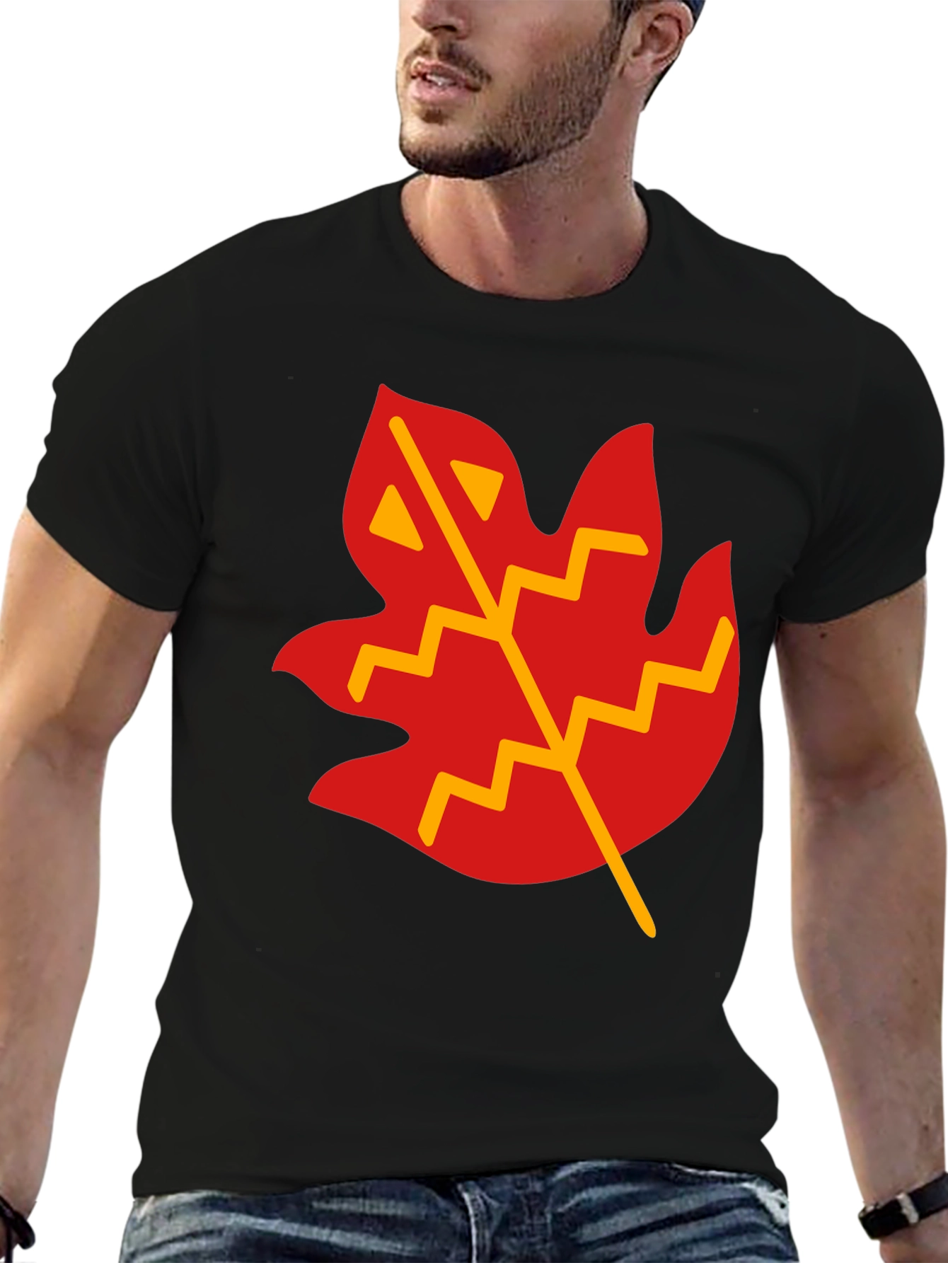 Leaf Graphic T-Shirt - Casual Black Tee