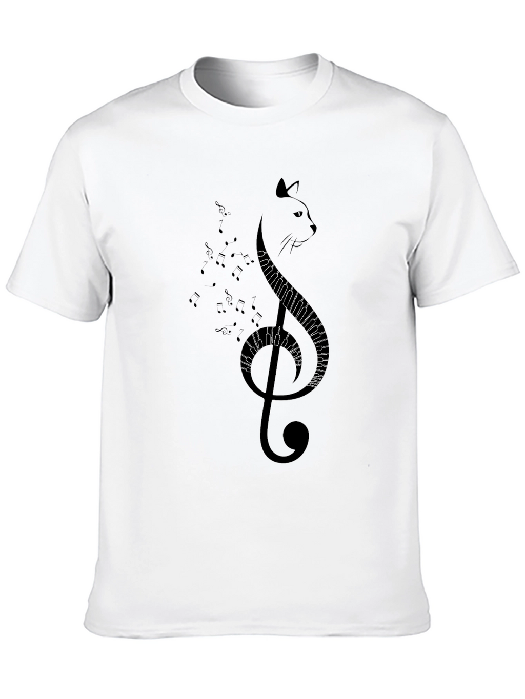 Musical Cat Graphic Tee - Black Cotton T-Shirt