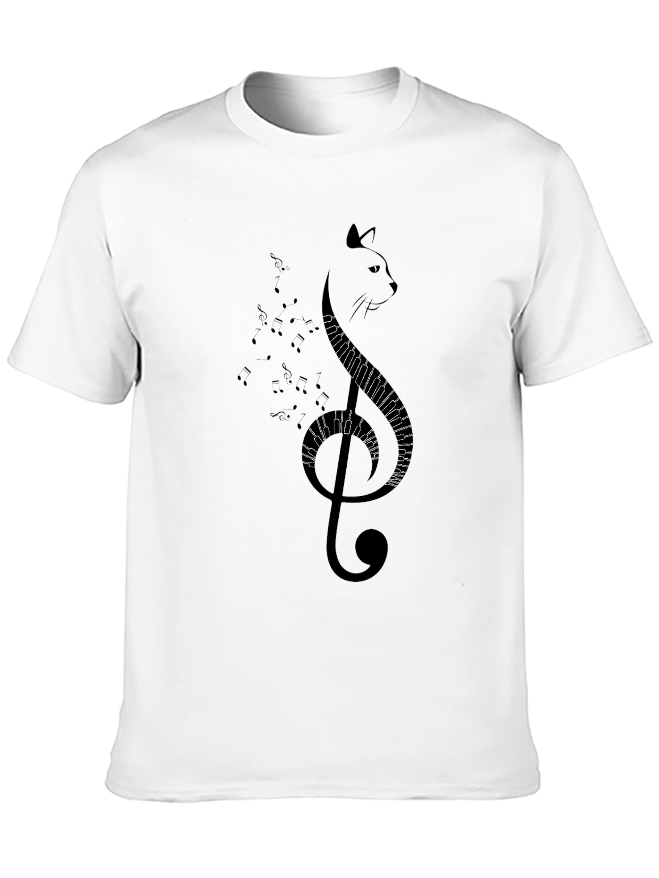 Musical Cat Graphic Tee - Black Cotton T-Shirt