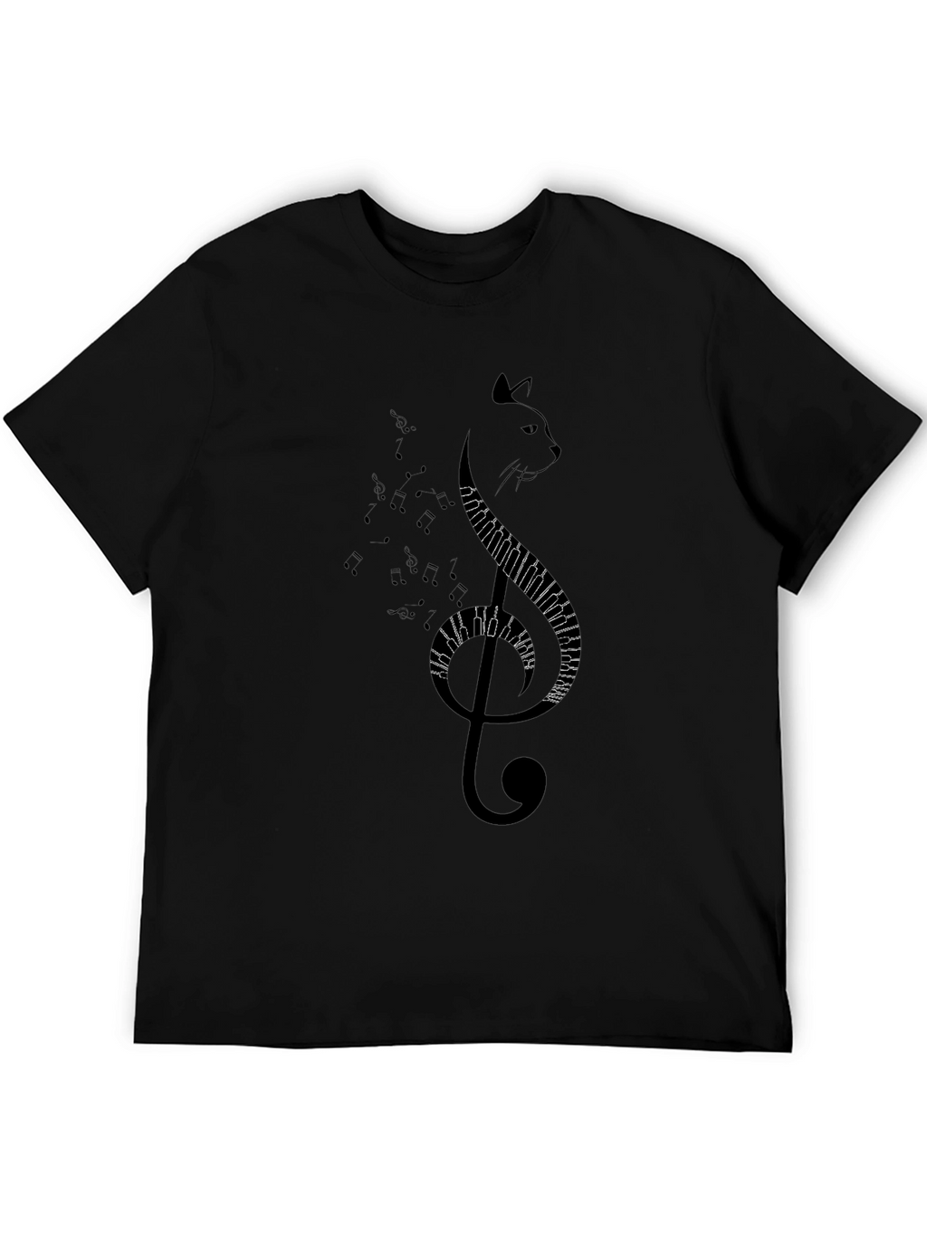 Musical Cat Graphic Tee - Black Cotton T-Shirt
