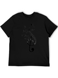 Musical Cat Graphic Tee - Black Cotton T-Shirt