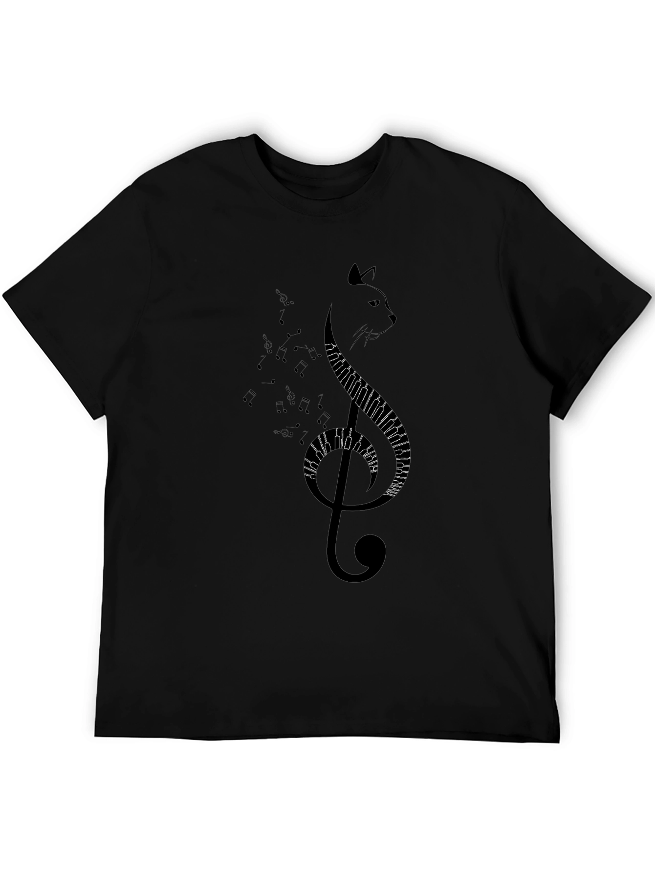 Musical Cat Graphic Tee - Black Cotton T-Shirt