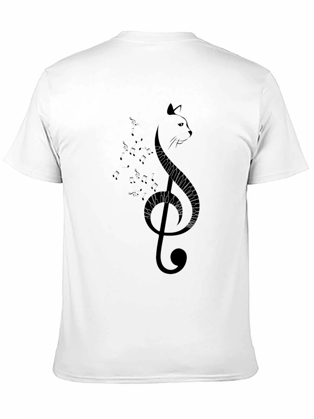 Musical Cat Graphic Tee - Black Cotton T-Shirt