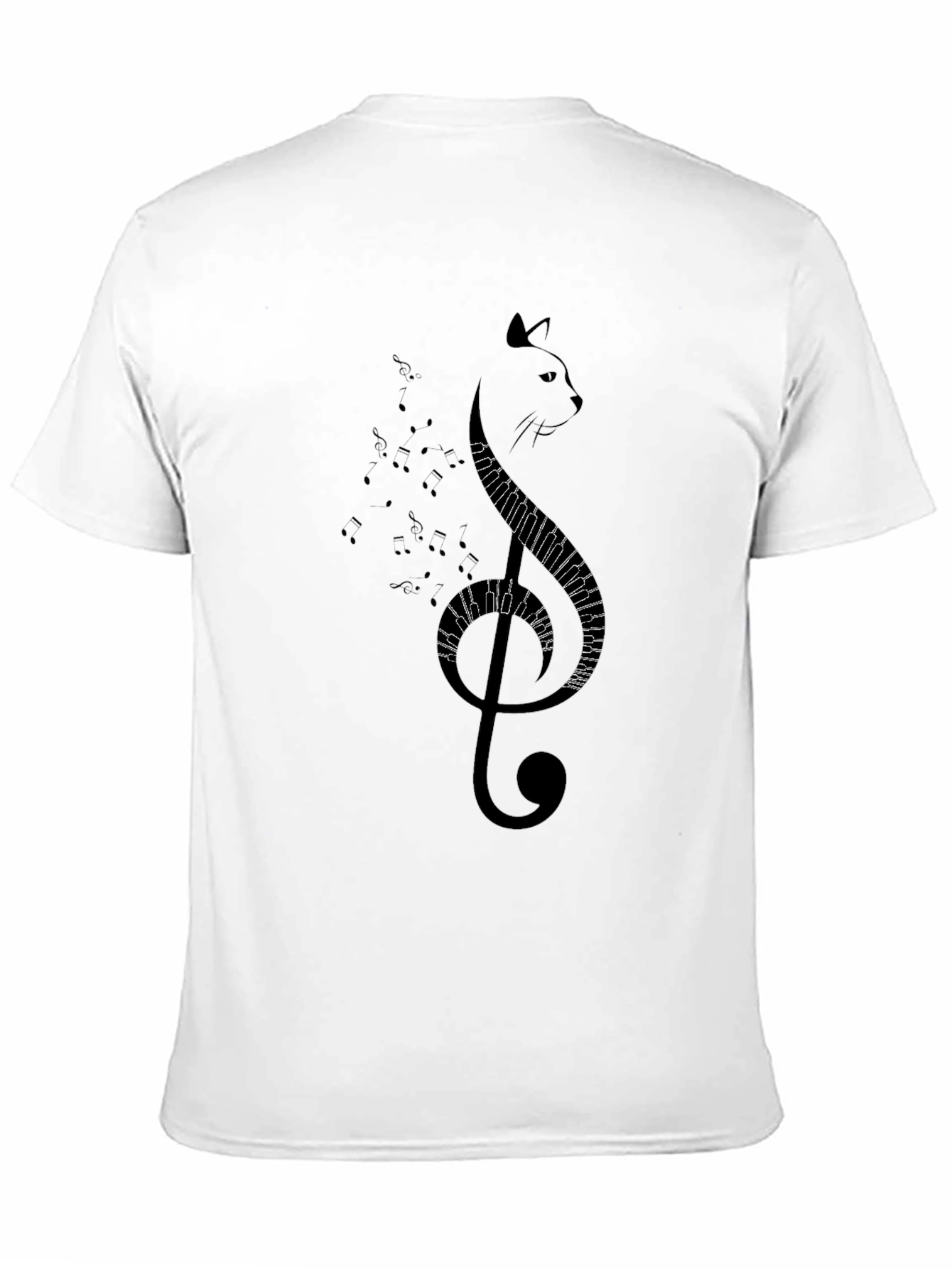 Musical Cat Graphic Tee - Black Cotton T-Shirt