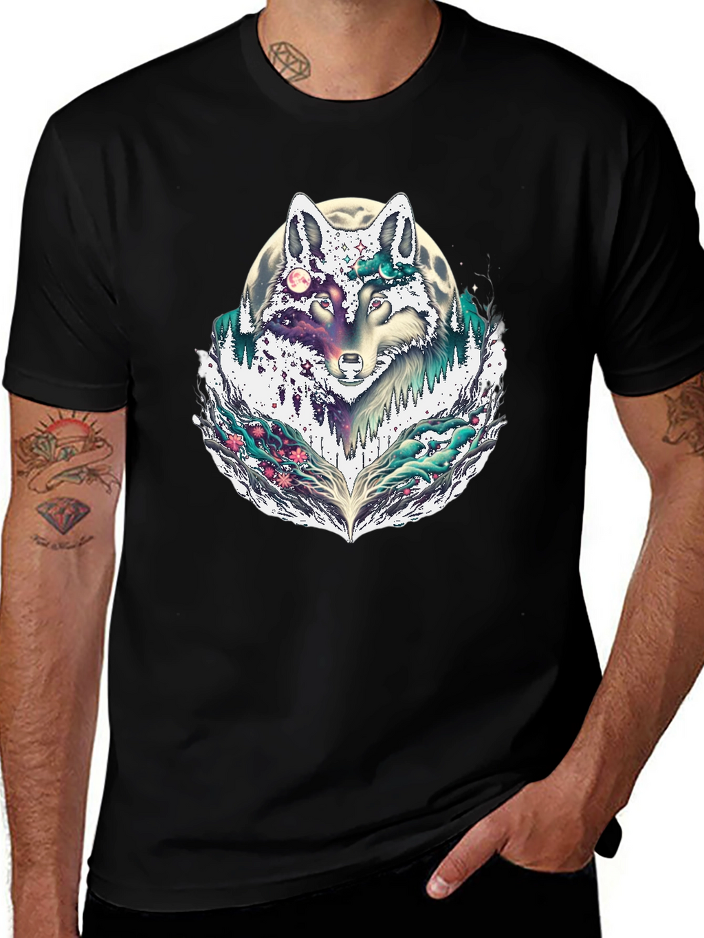 Wolf Moon Graphic Tee - Black Crew Neck