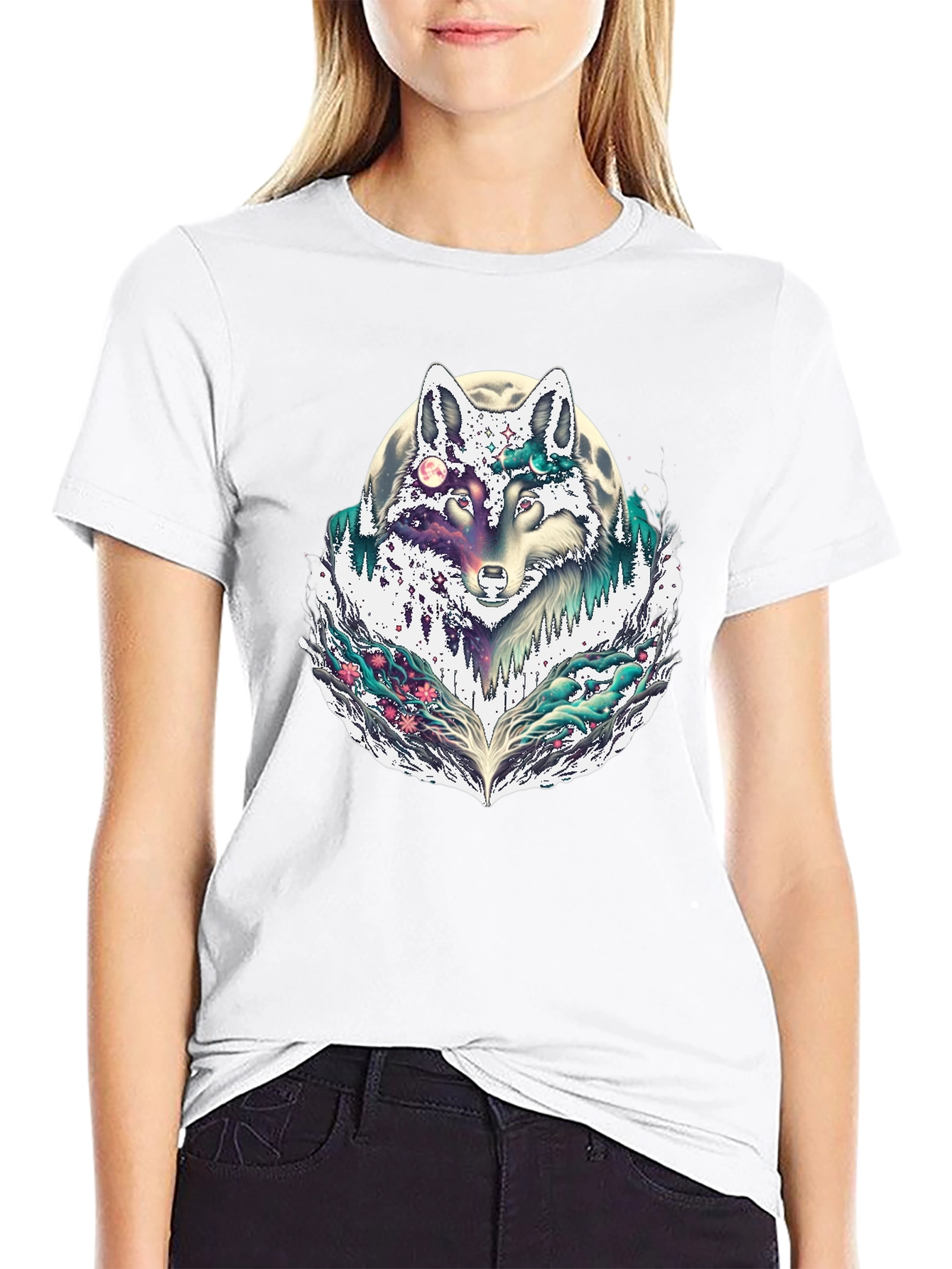 Wolf Moon Graphic Tee - Black Crew Neck