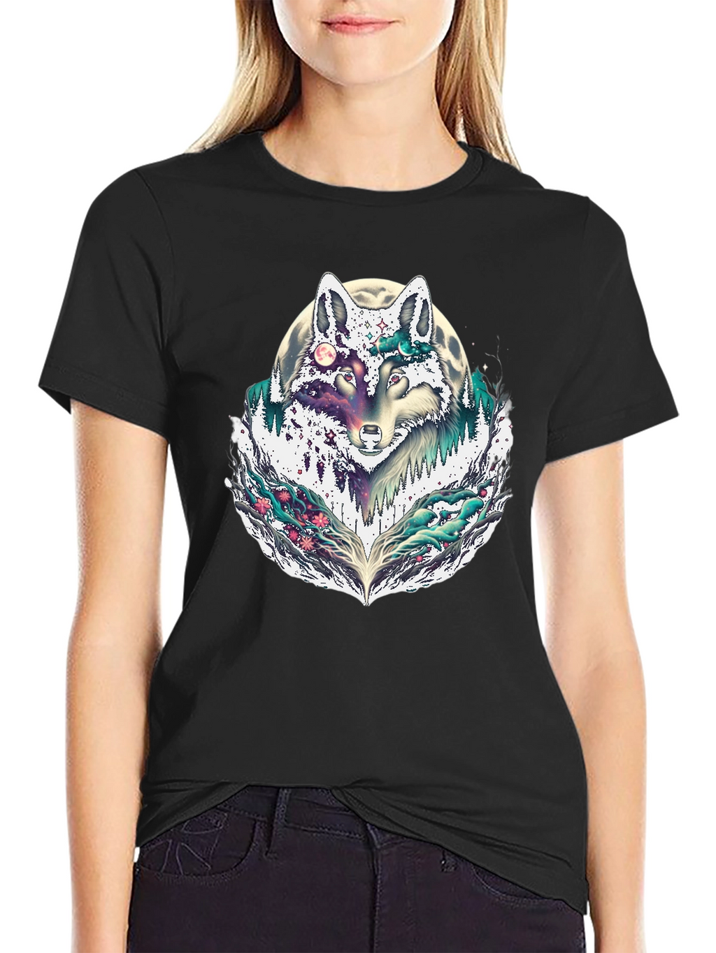 Wolf Moon Graphic Tee - Black Crew Neck