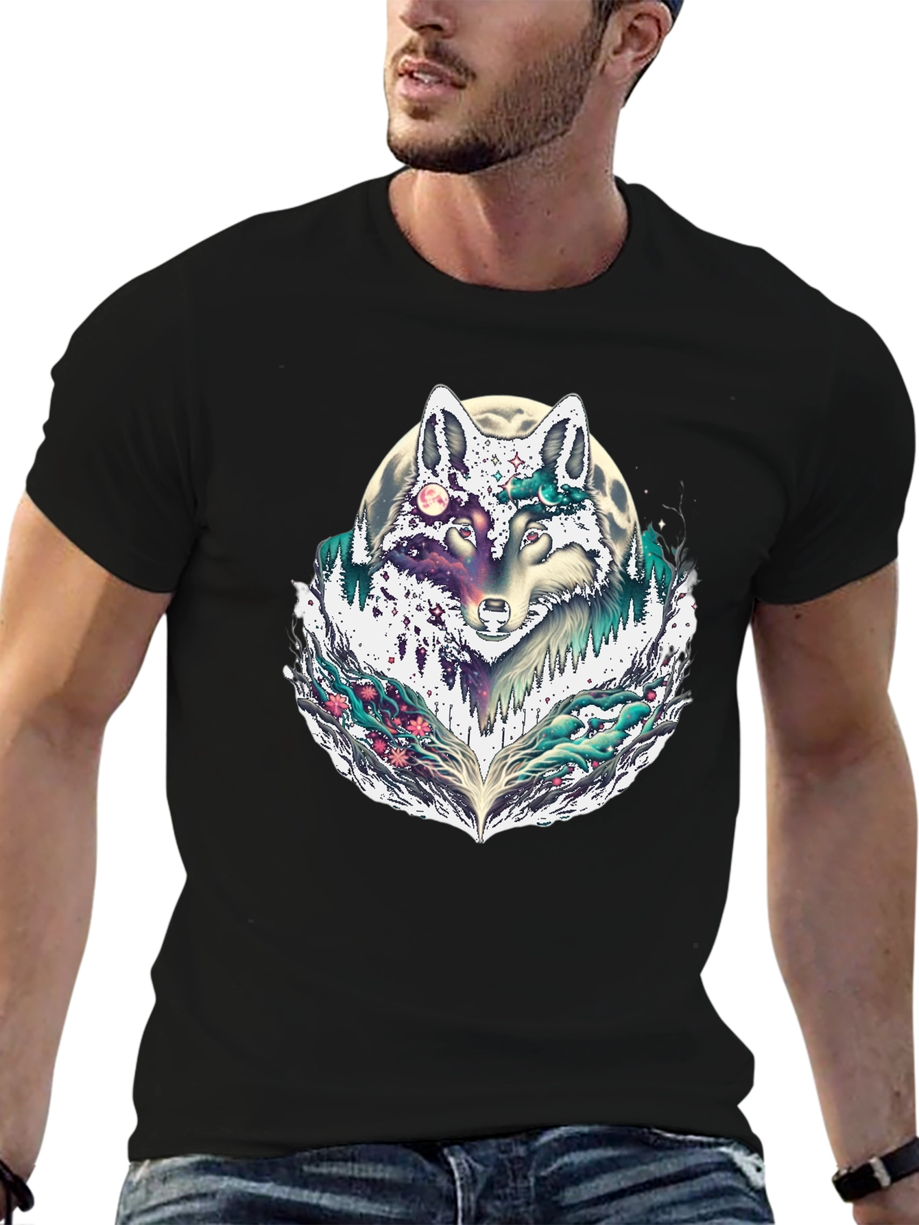 Wolf Moon Graphic Tee - Black Crew Neck