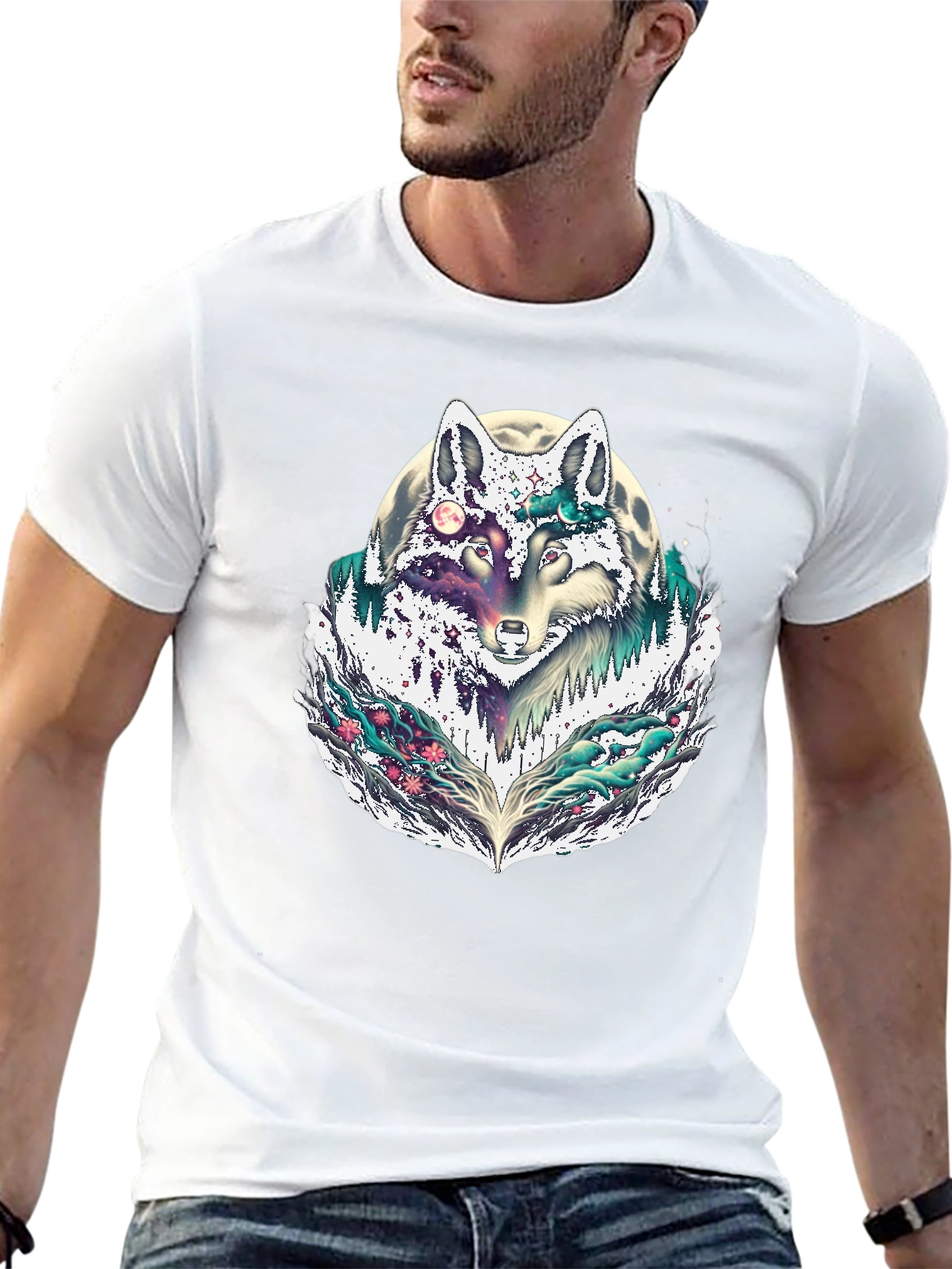 Wolf Moon Graphic Tee - Black Crew Neck