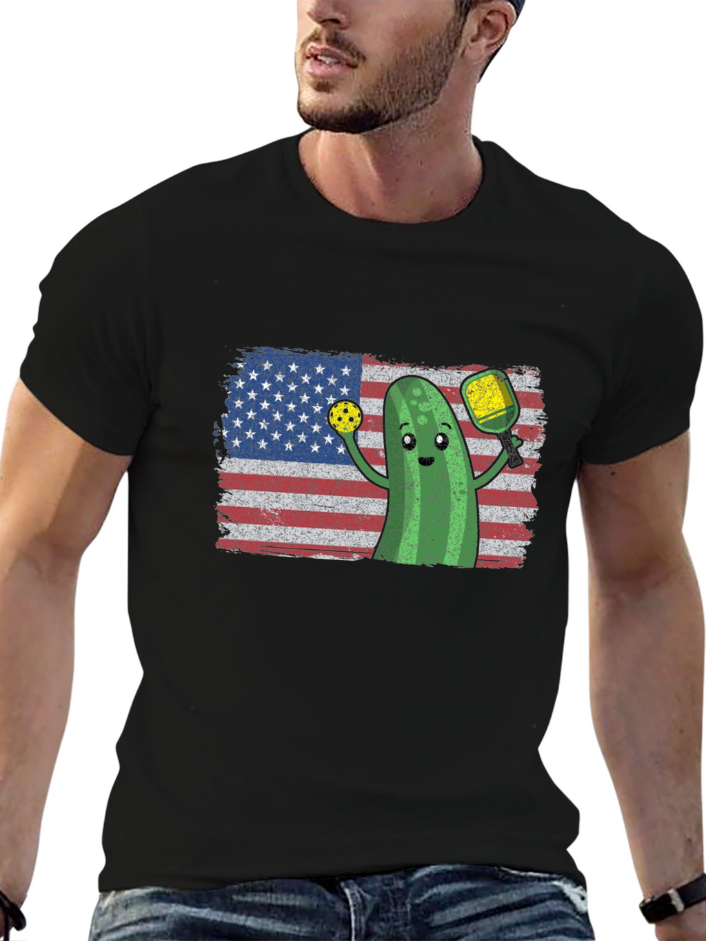 Pickleball Pickle USA Flag T-Shirt