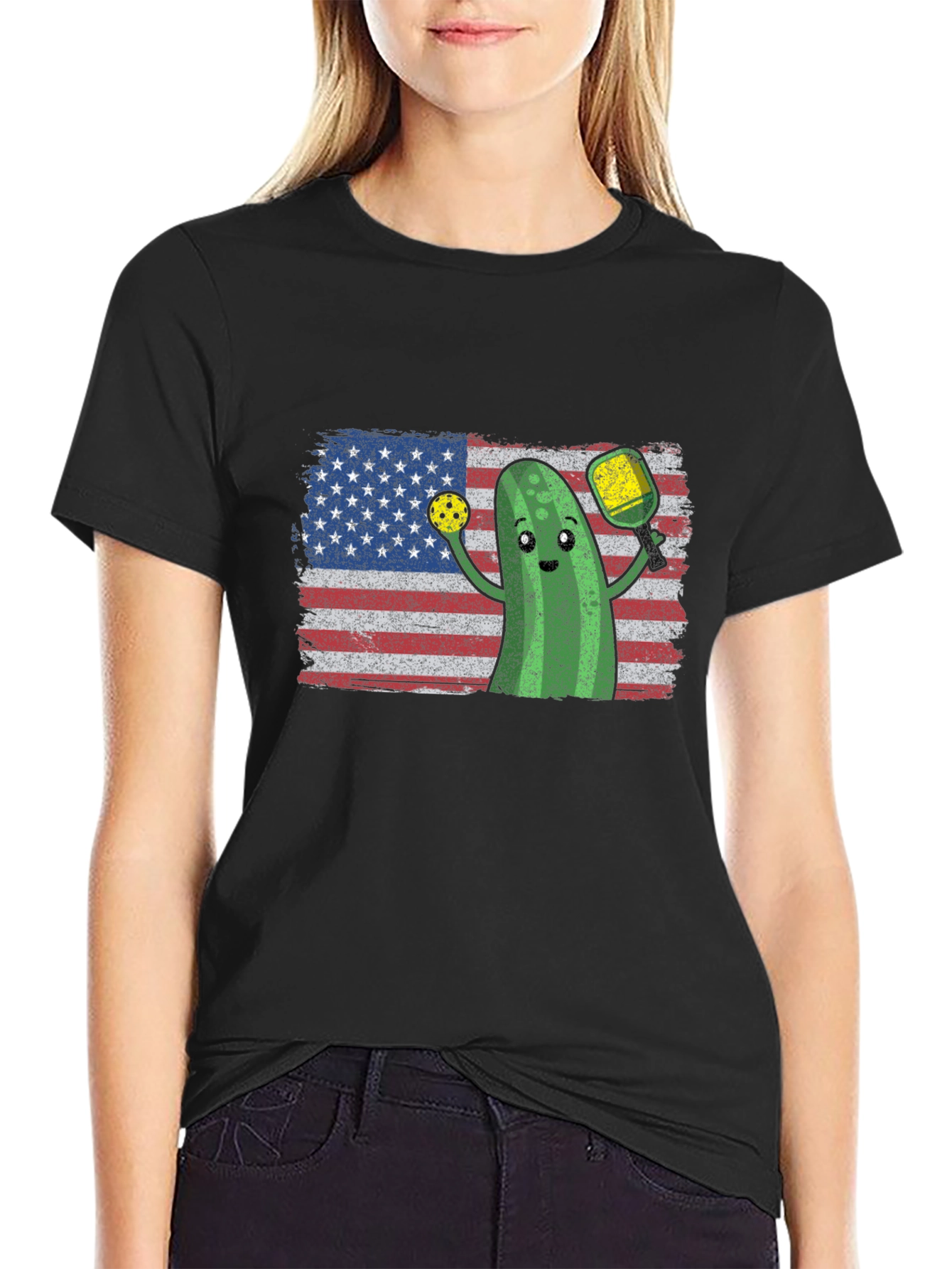 Pickleball Pickle USA Flag T-Shirt