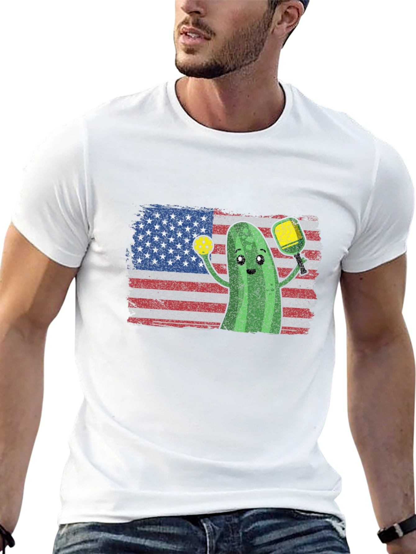 Pickleball Pickle USA Flag T-Shirt