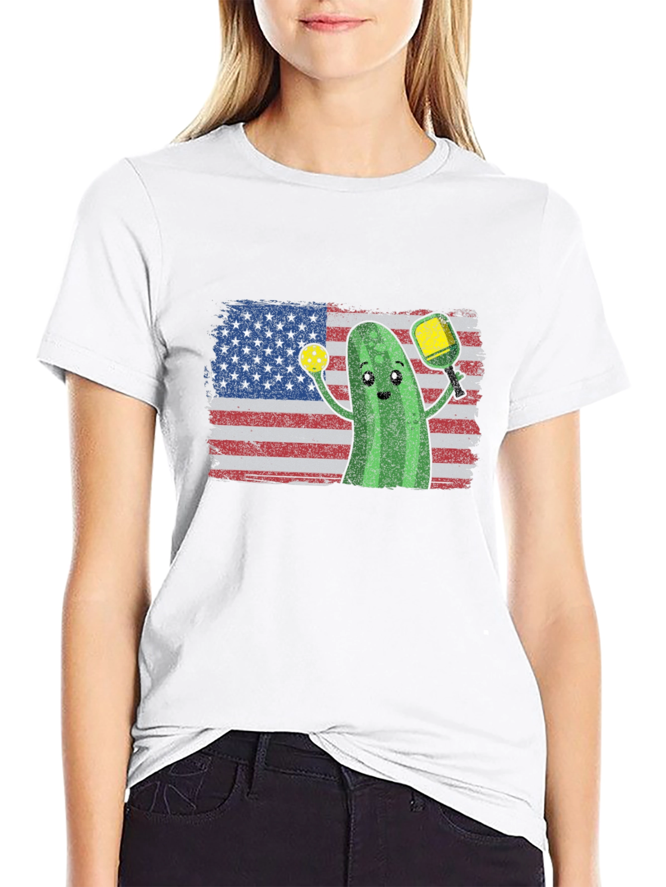 Pickleball Pickle USA Flag T-Shirt