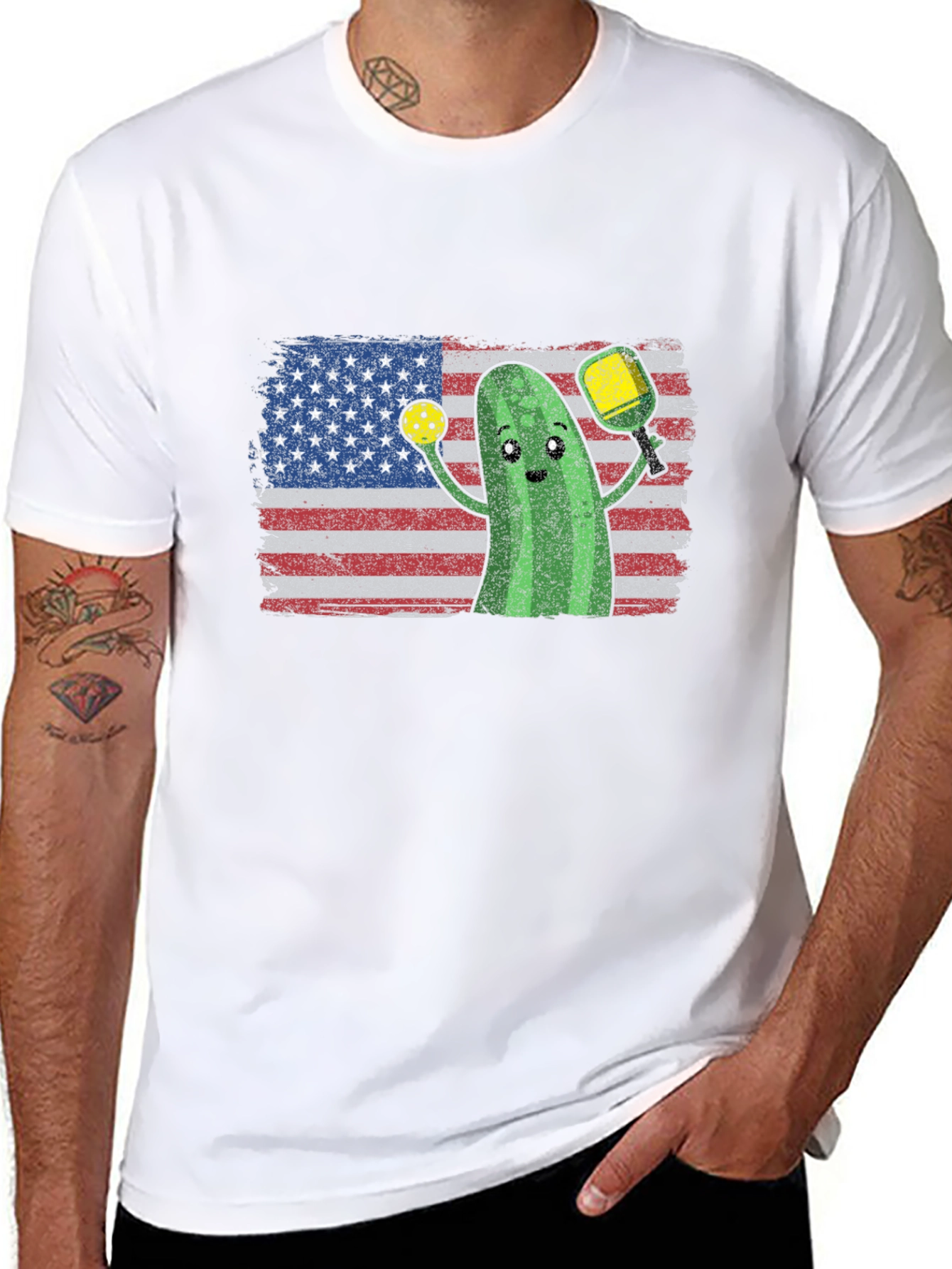 Pickleball Pickle USA Flag T-Shirt