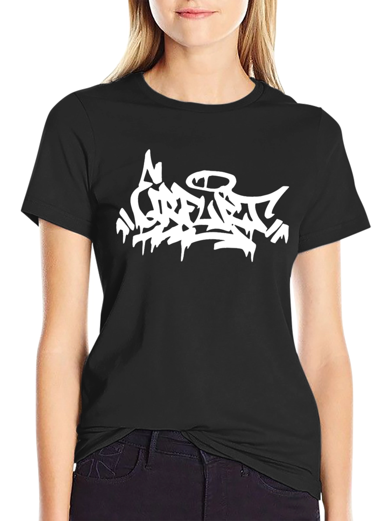 Urban Graffiti Style Graphic Tee - Black