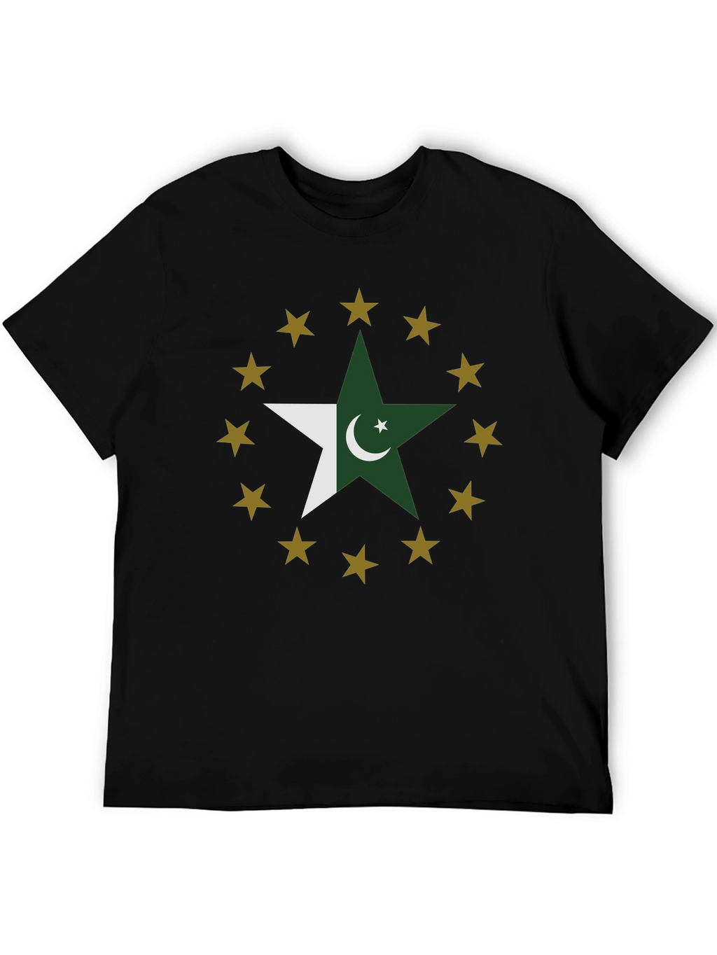 Pakistan Flag Star Graphic Tee - Black Cotton T-Shirt