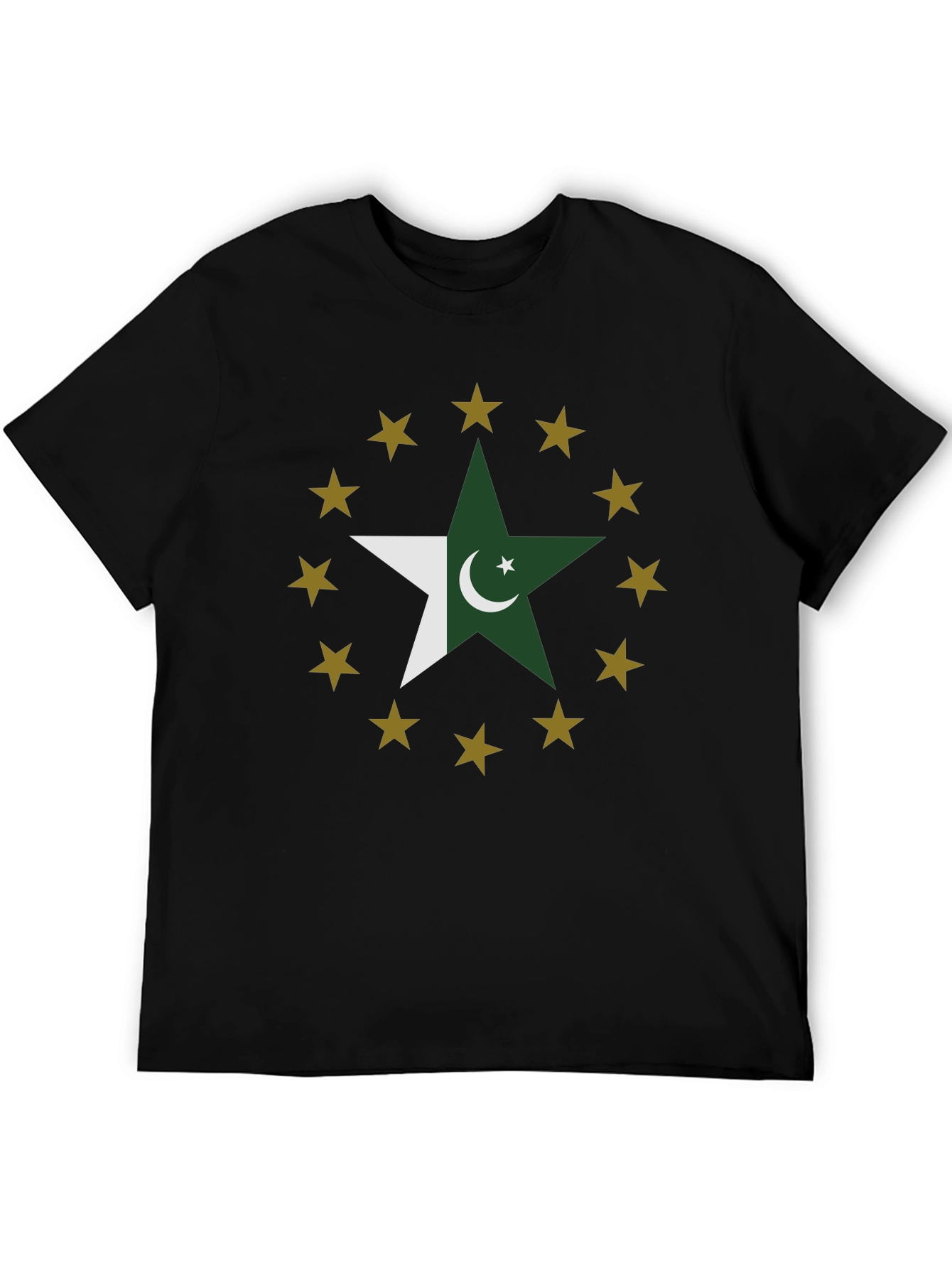 Pakistan Flag Star Graphic Tee - Black Cotton T-Shirt