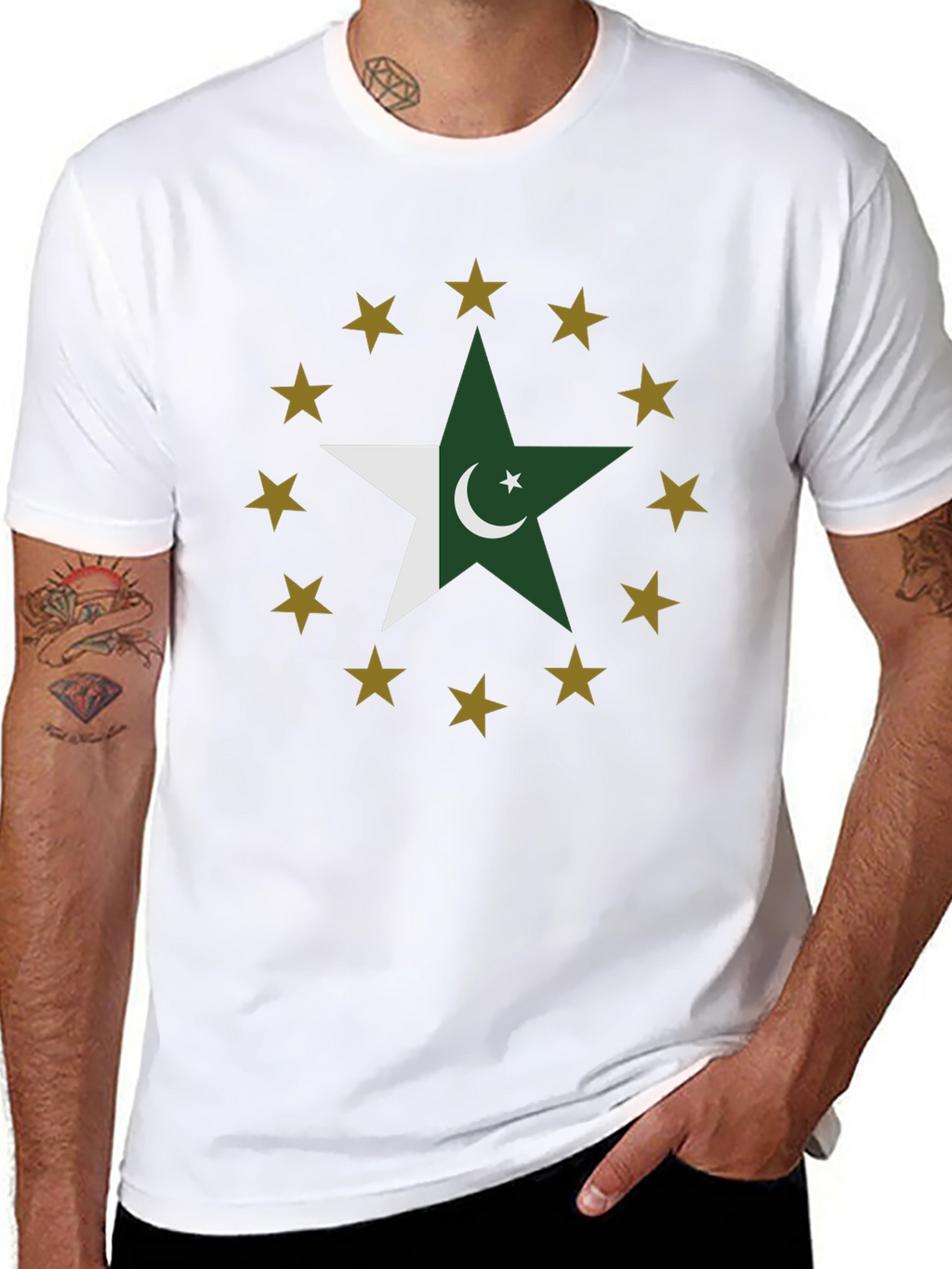 Pakistan Flag Star Graphic Tee - Black Cotton T-Shirt