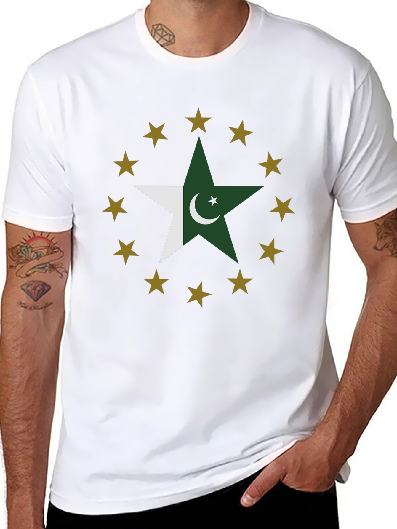 Pakistan Flag Star Graphic Tee - Black Cotton T-Shirt