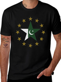 Pakistan Flag Star Graphic Tee - Black Cotton T-Shirt