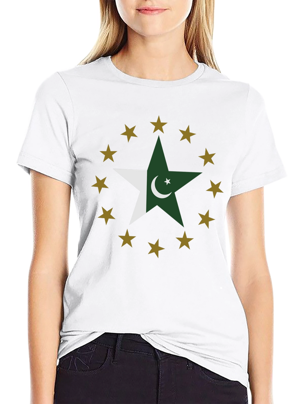 Pakistan Flag Star Graphic Tee - Black Cotton T-Shirt