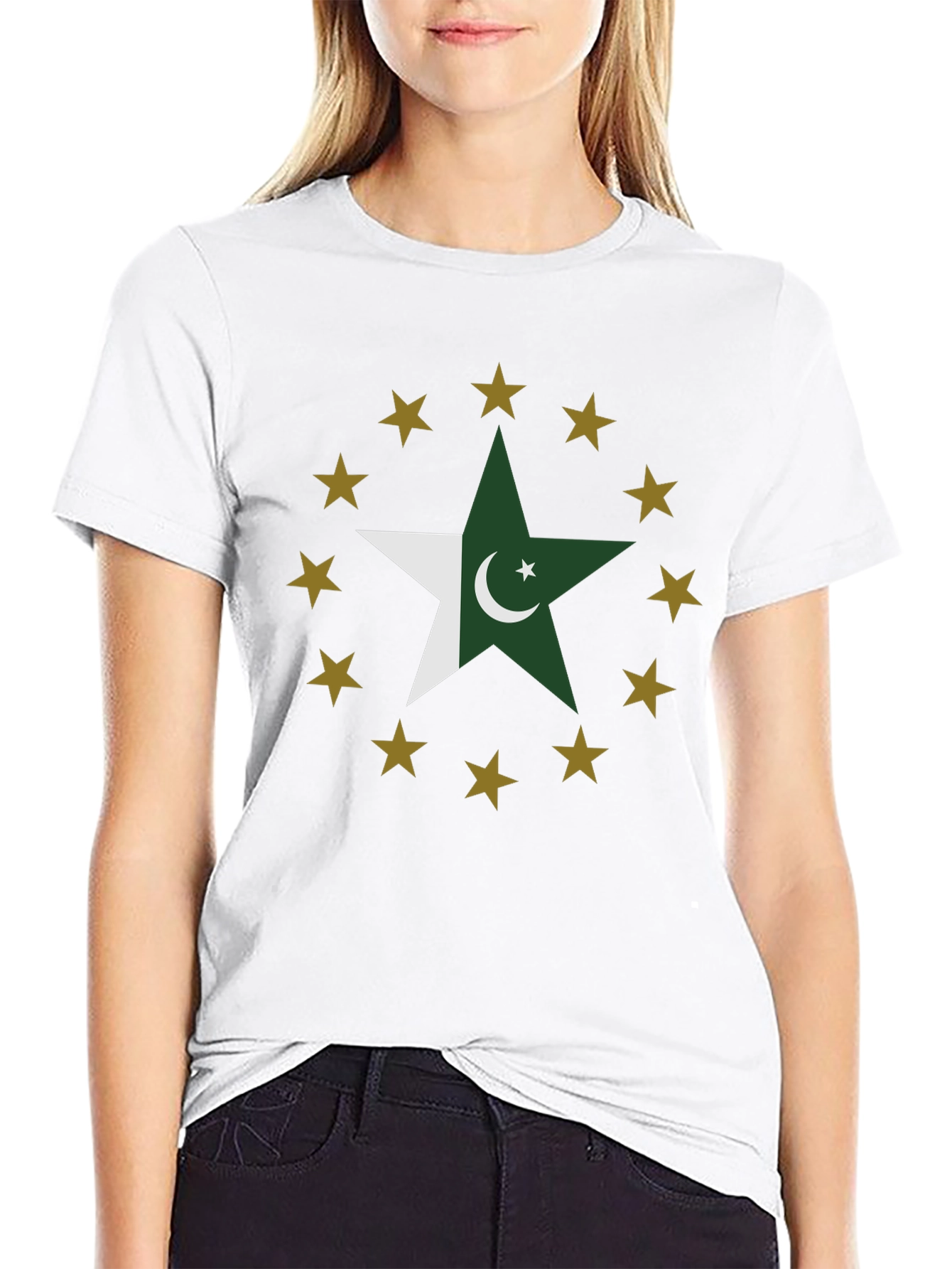 Pakistan Flag Star Graphic Tee - Black Cotton T-Shirt
