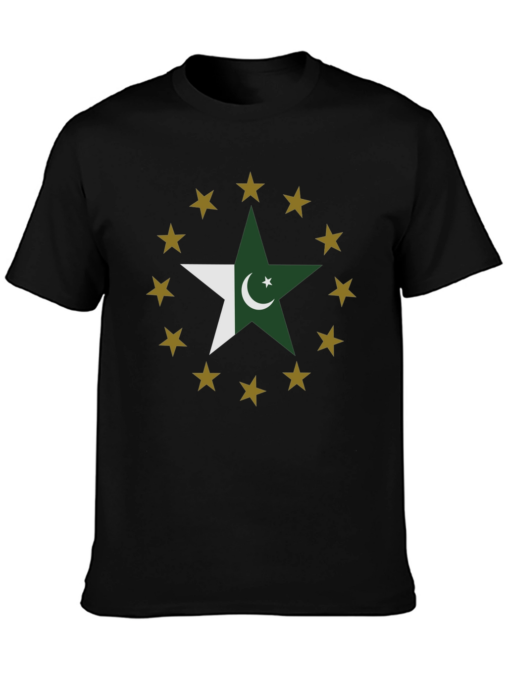 Pakistan Flag Star Graphic Tee - Black Cotton T-Shirt