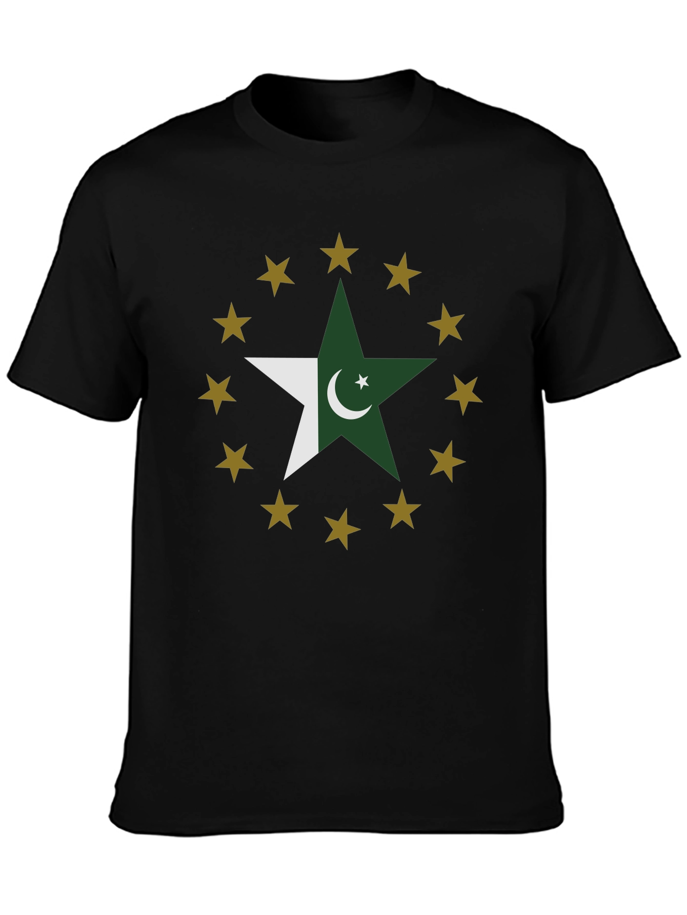 Pakistan Flag Star Graphic Tee - Black Cotton T-Shirt