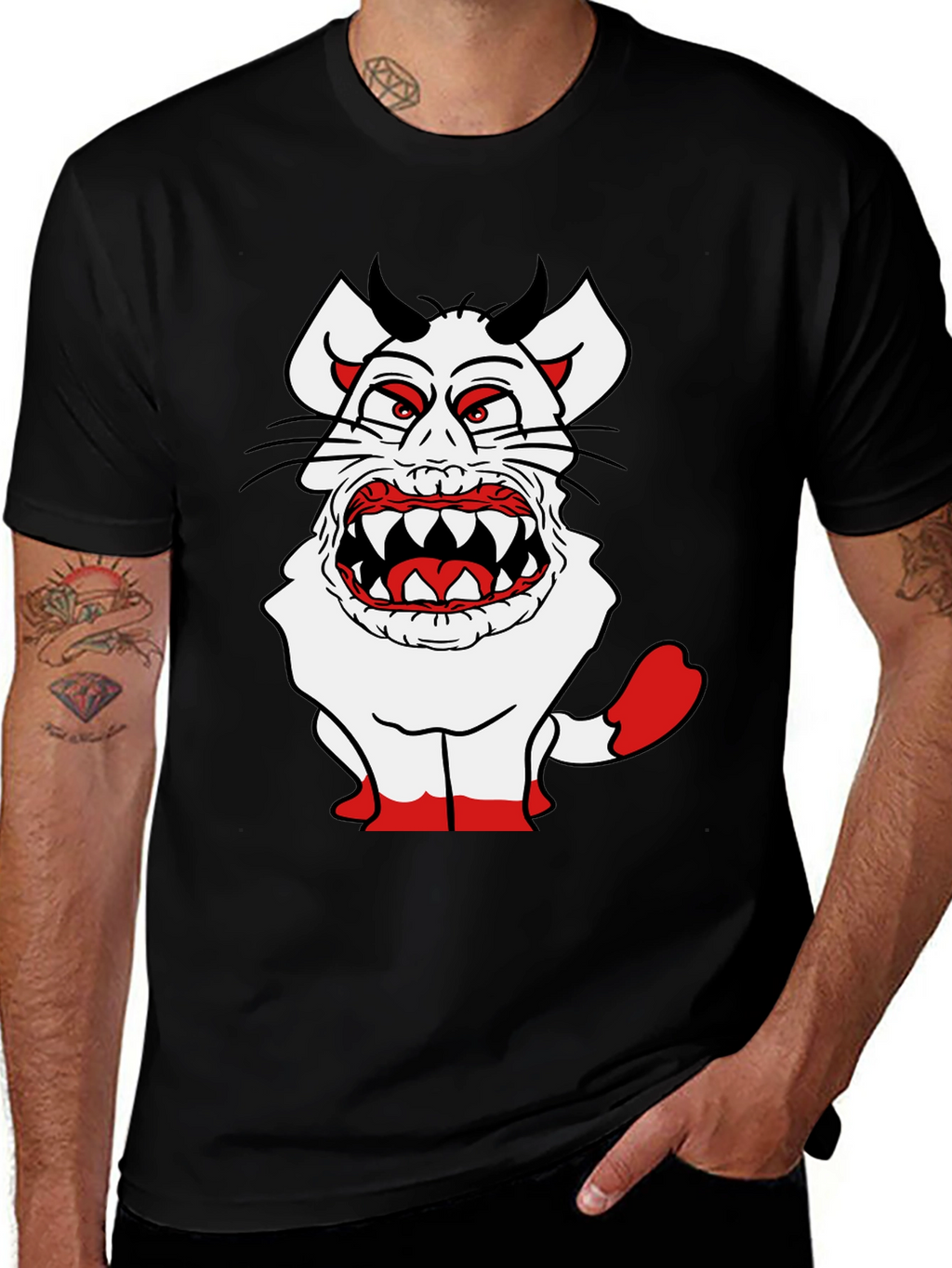 Monster Cat Graphic Tee - Black