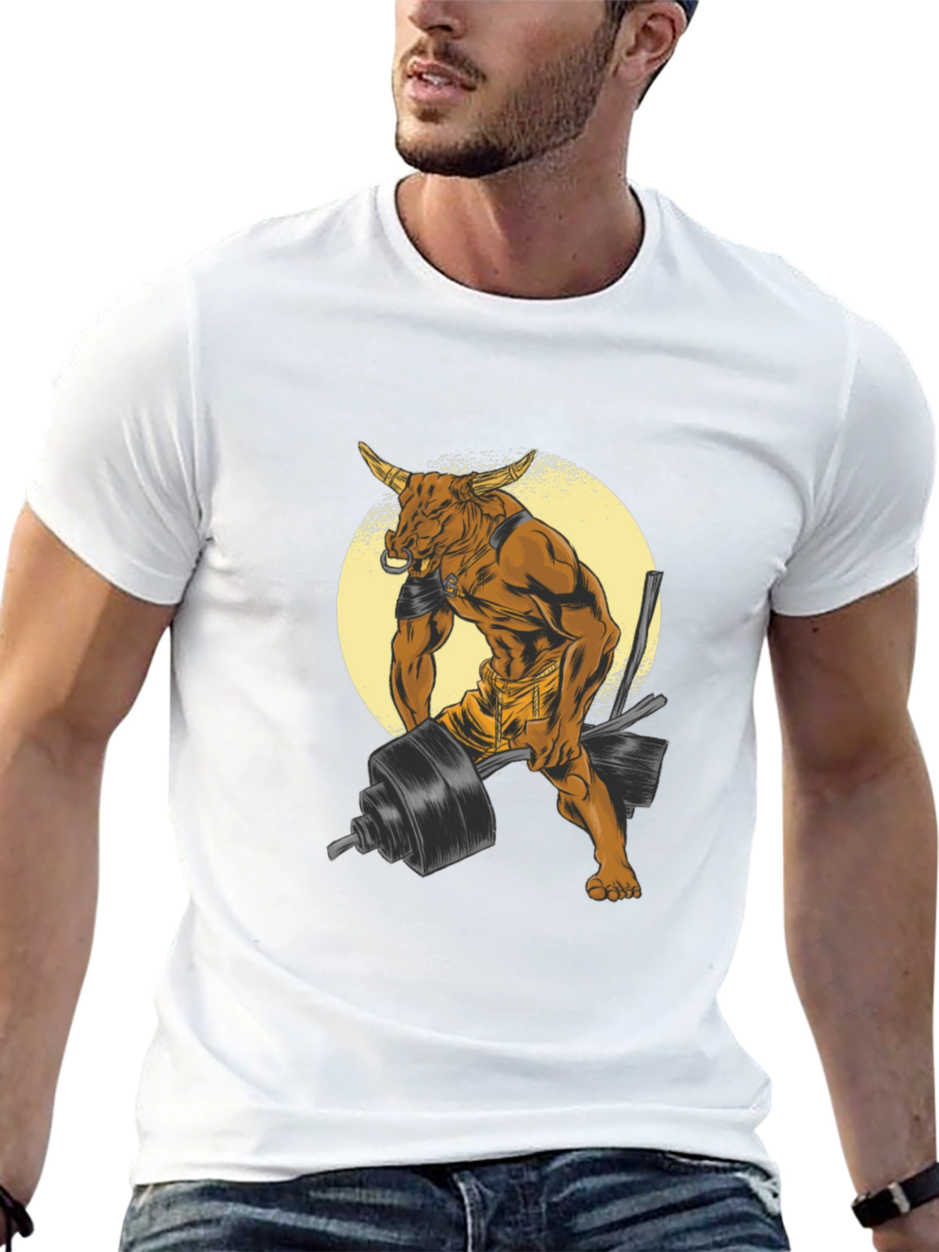 Bull Lifting Weights Graphic Tee - Black