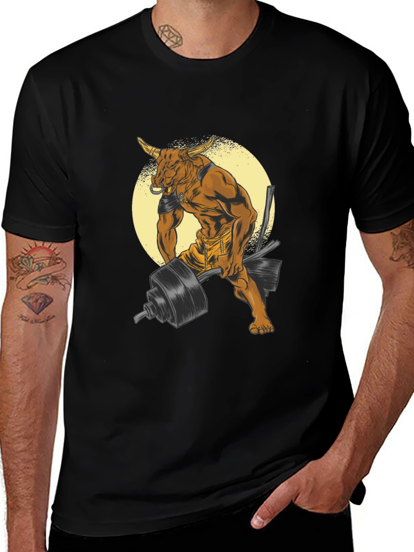 Bull Lifting Weights Graphic Tee - Black