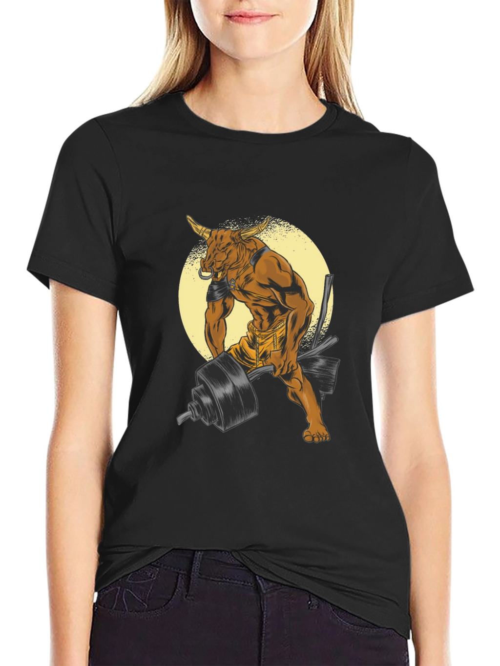 Bull Lifting Weights Graphic Tee - Black