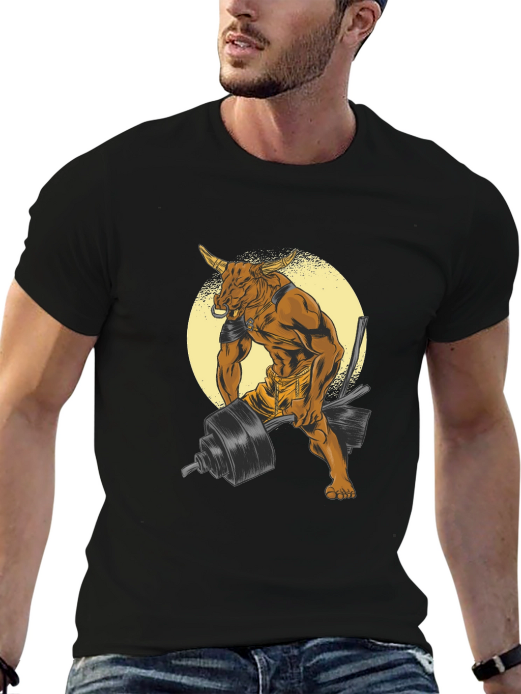 Bull Lifting Weights Graphic Tee - Black