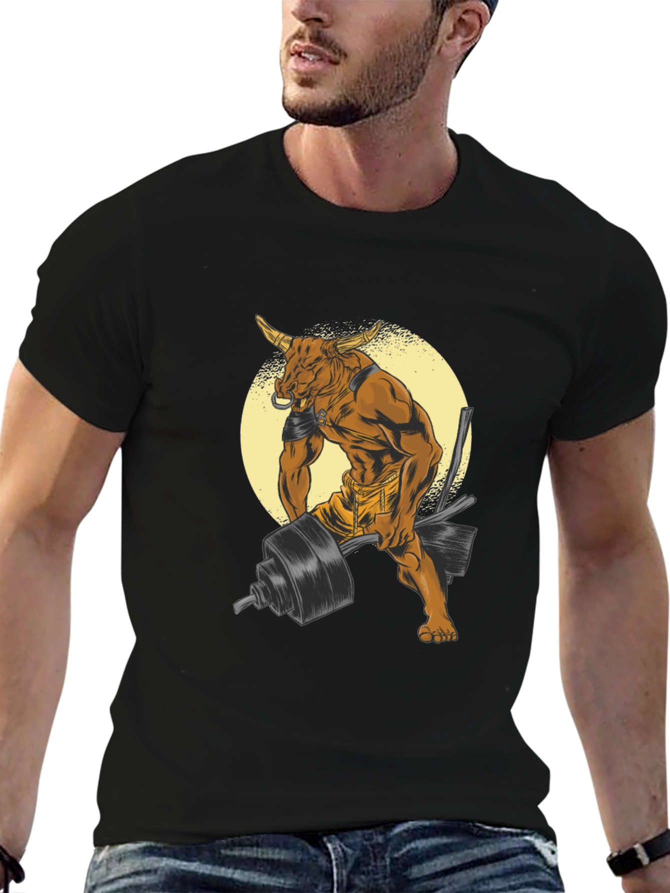 Bull Lifting Weights Graphic Tee - Black