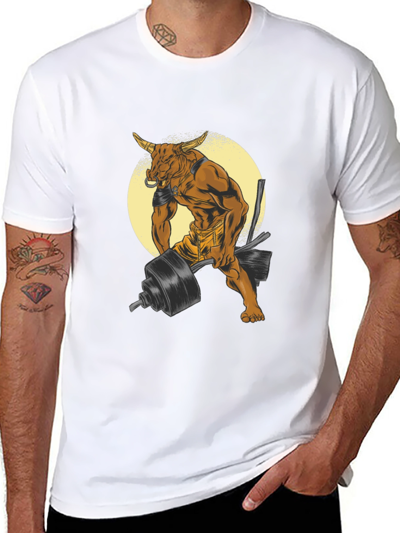 Bull Lifting Weights Graphic Tee - Black