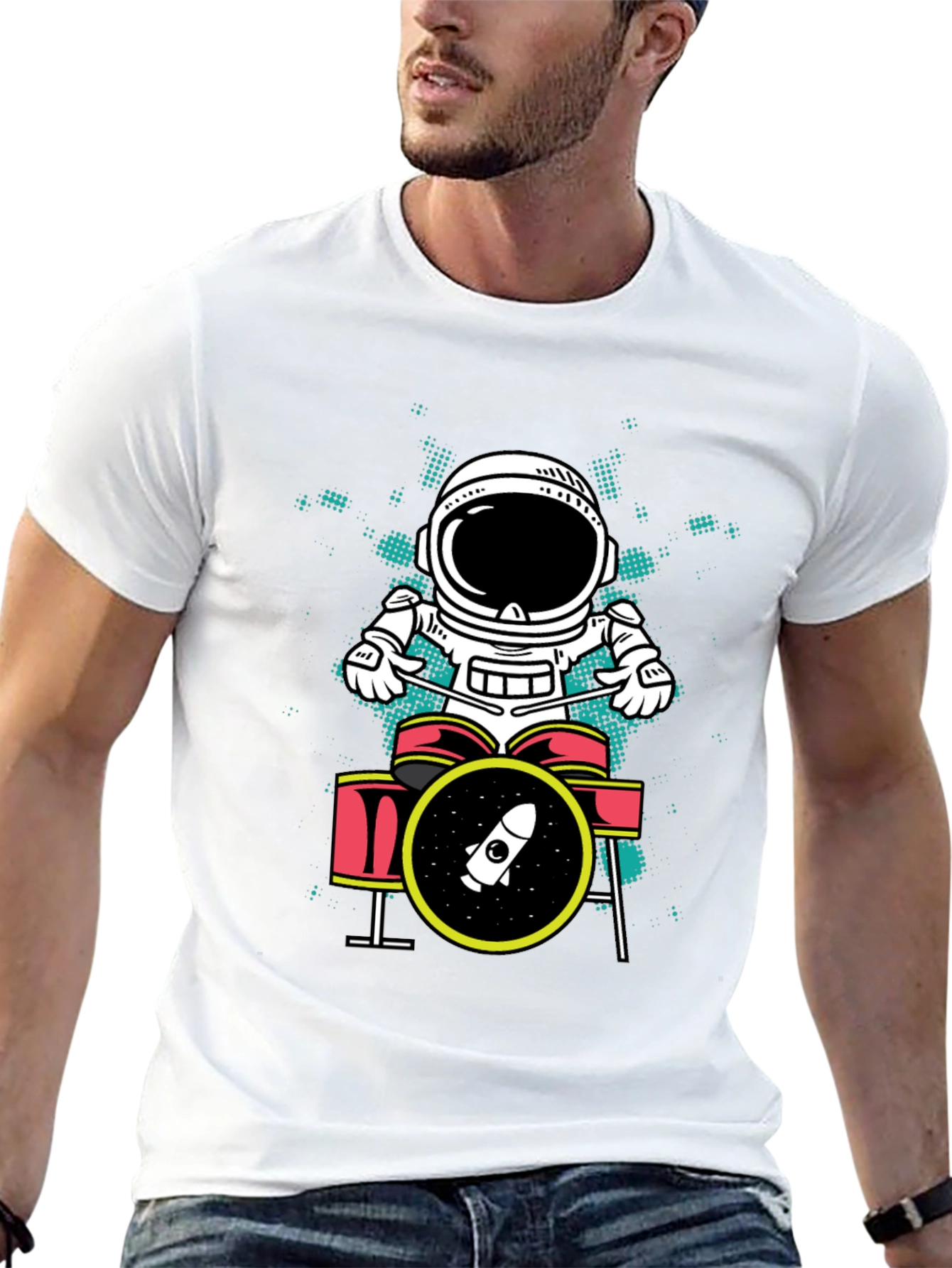 Astronaut Drummer Graphic T-Shirt - Space Rock Tee