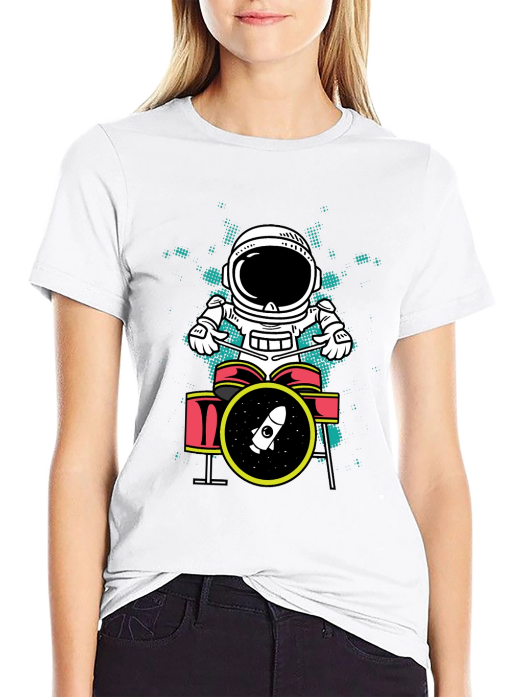 Astronaut Drummer Graphic T-Shirt - Space Rock Tee