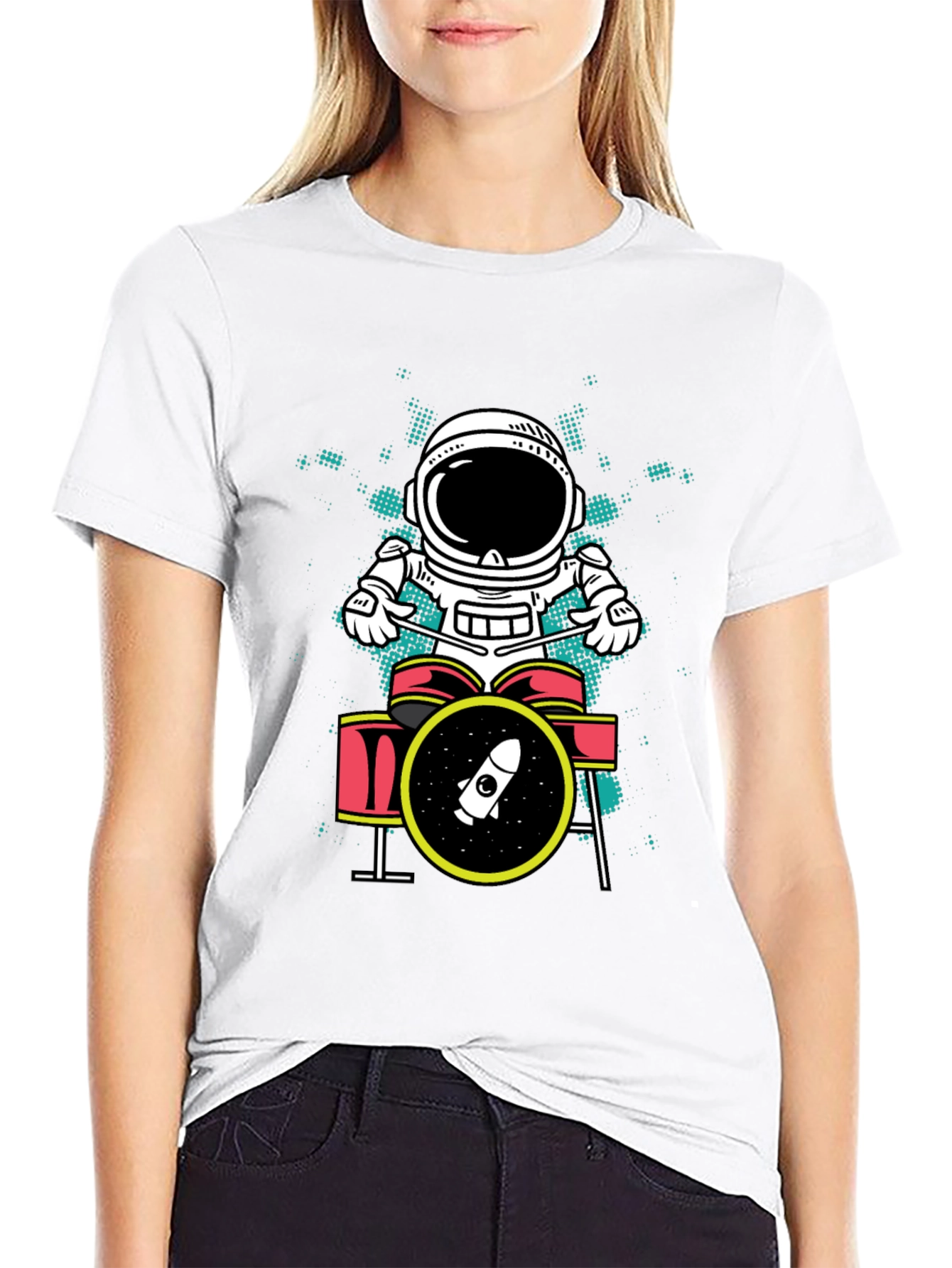 Astronaut Drummer Graphic T-Shirt - Space Rock Tee